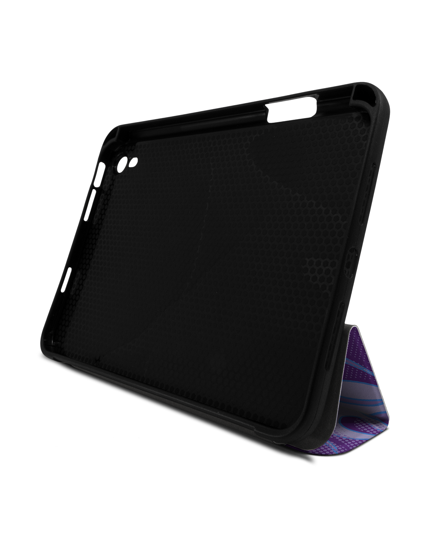 Purple Flames iPad Case with Pencil Holder Apple iPad mini 6 (2021): Set up in landscape format (front view)