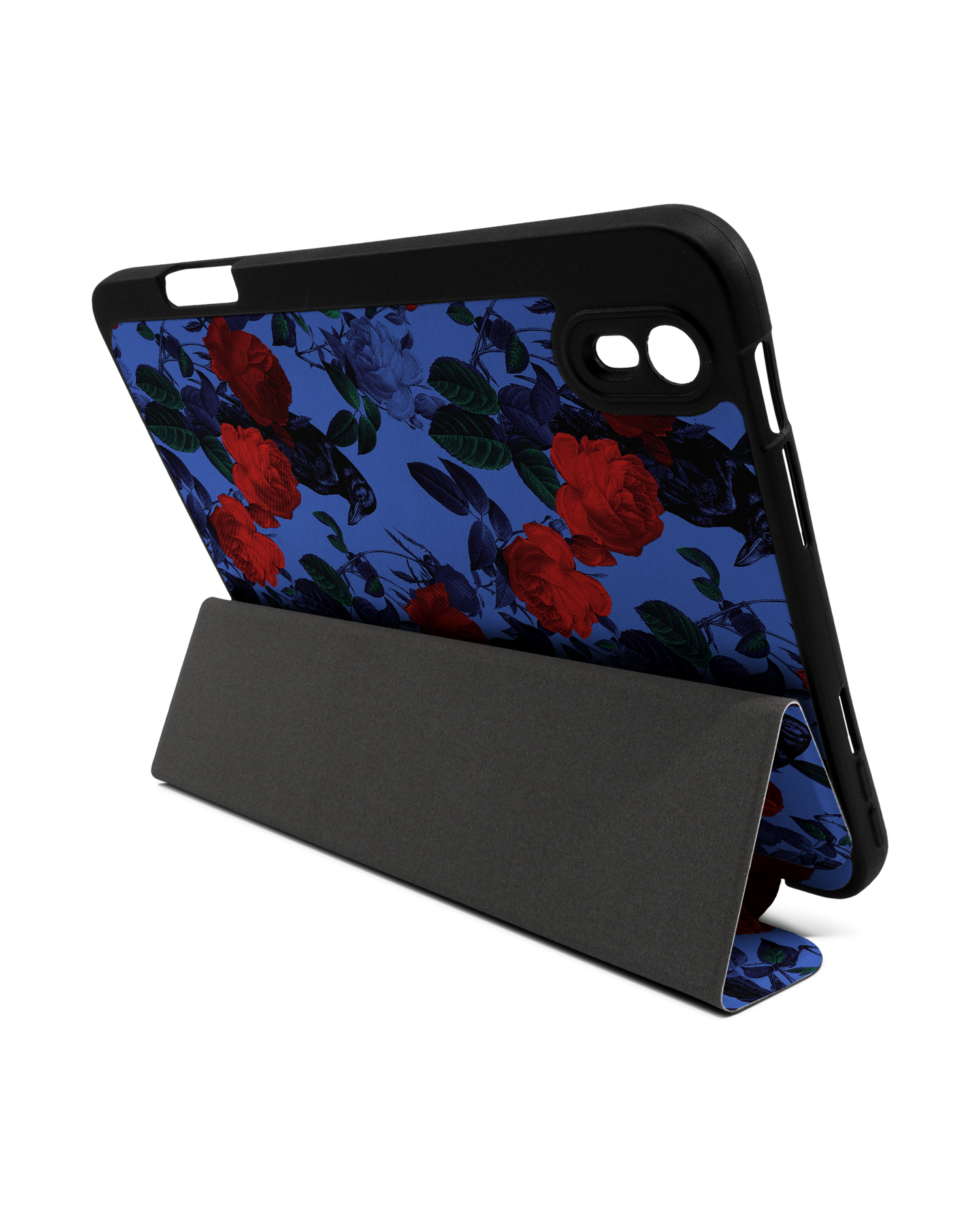 Roses And Ravens iPad Case with Pencil Holder Apple iPad mini 6 (2021): Set up in landscape format (back view)