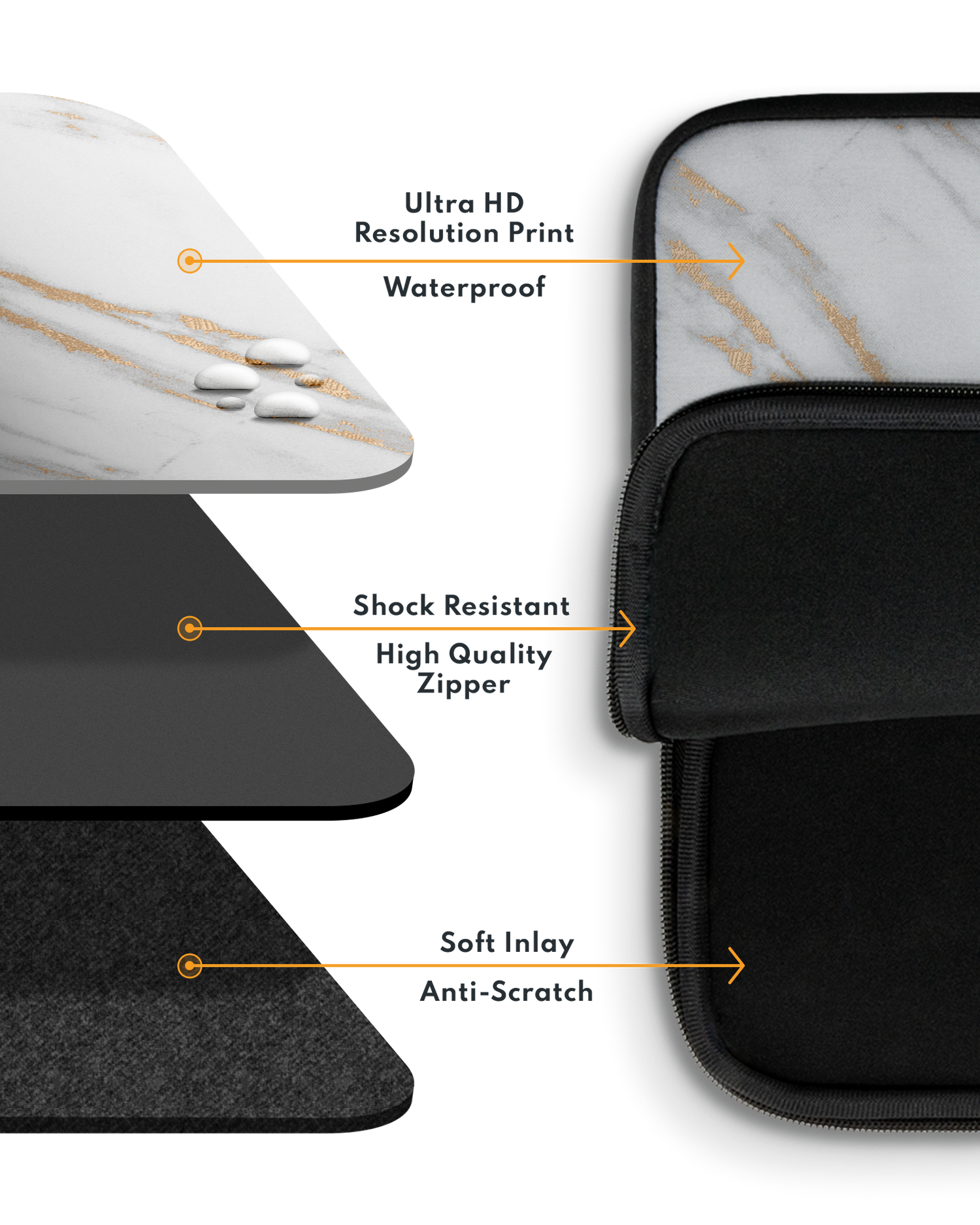 Gold Marble Elegance Laptop Case 13-14 inch with soft inner lining