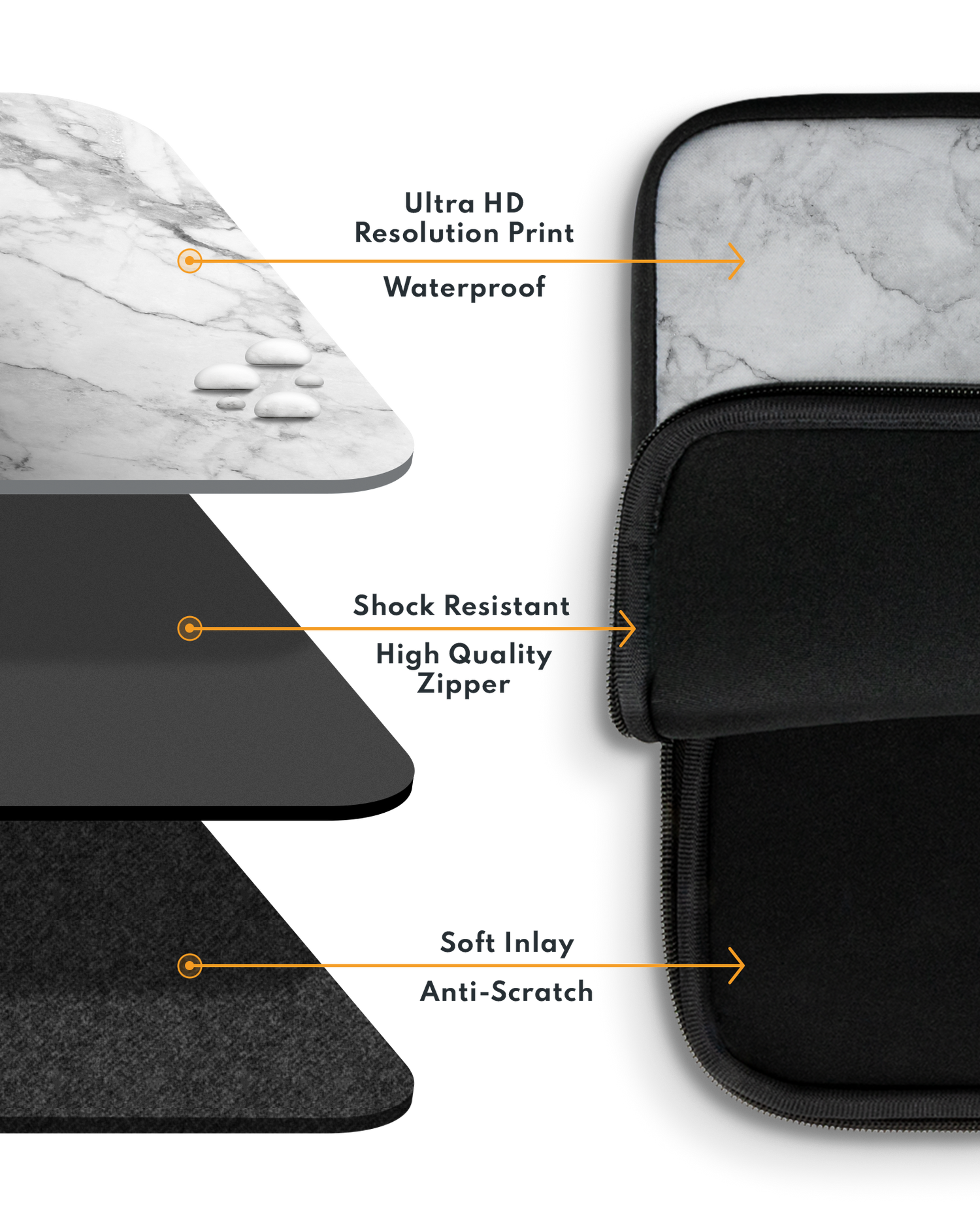 White Marble Laptop Case 15 inch with soft inner lining