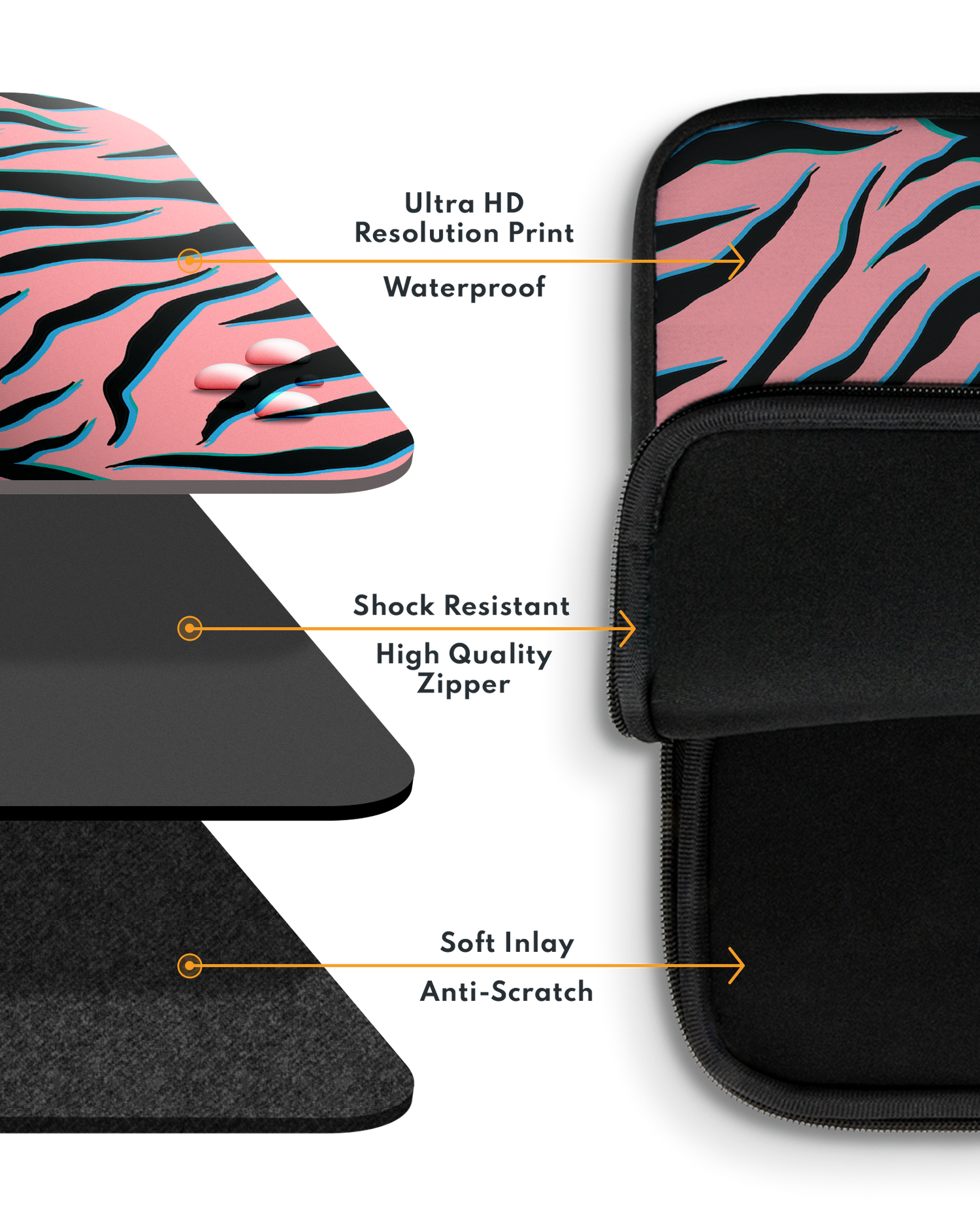 Pink Zebra Laptop Case 15 inch with soft inner lining