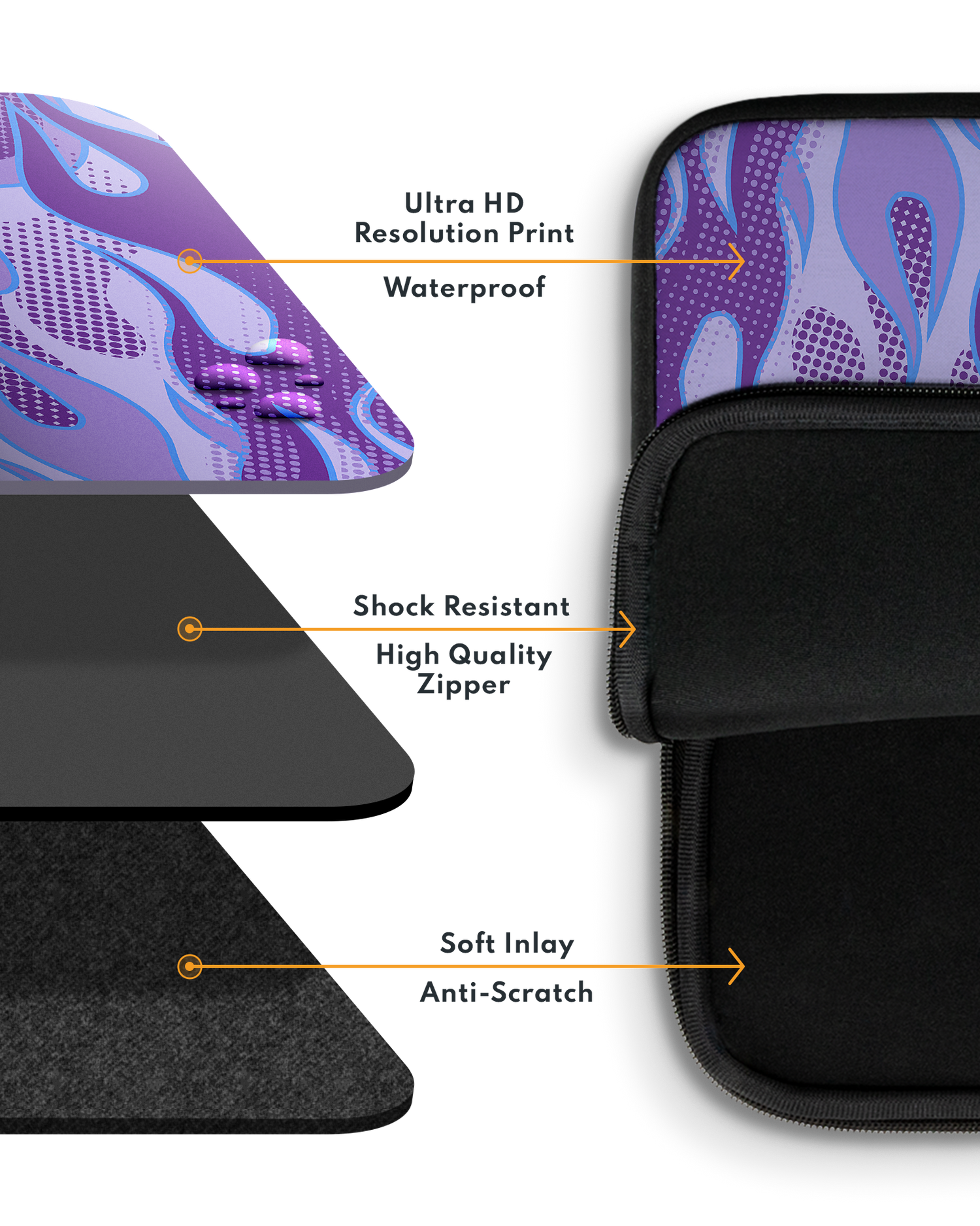 Purple Flames Laptop Case 14-15 inch with soft inner lining