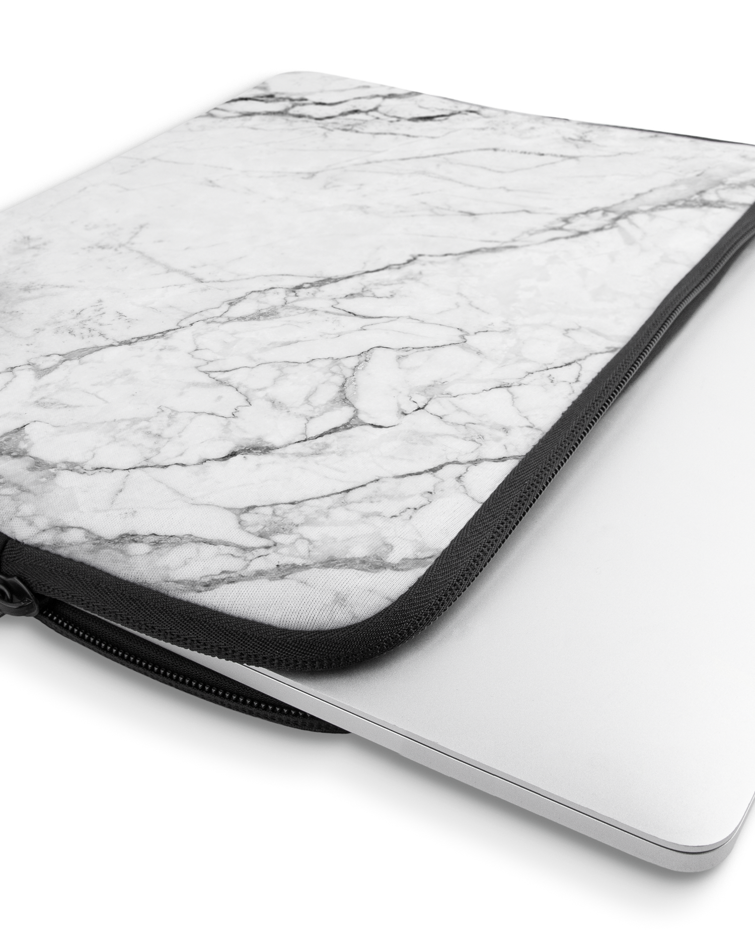 White Marble Laptop Case 13 inch with device inside