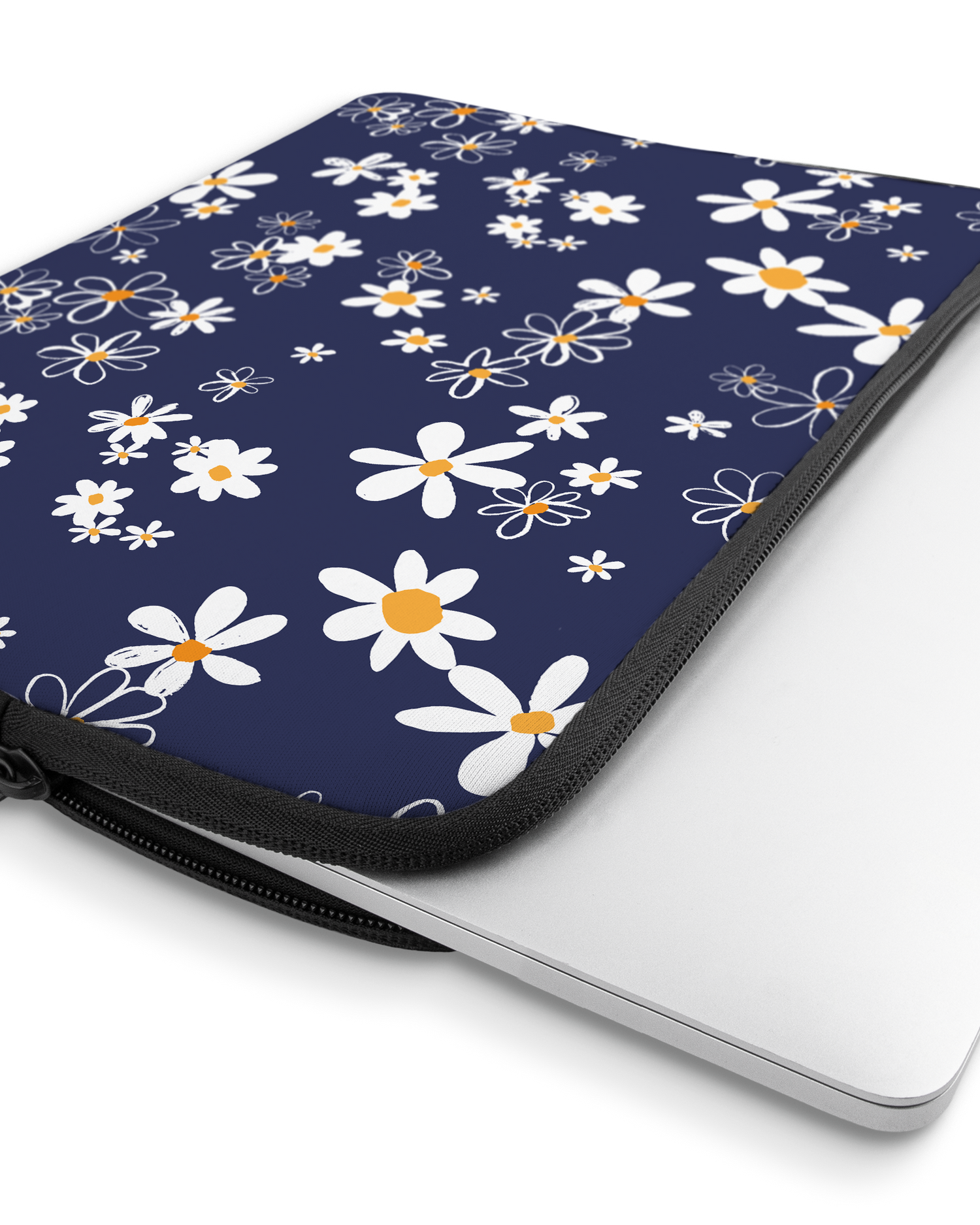 Navy Daisies Laptop Case 13 inch with device inside