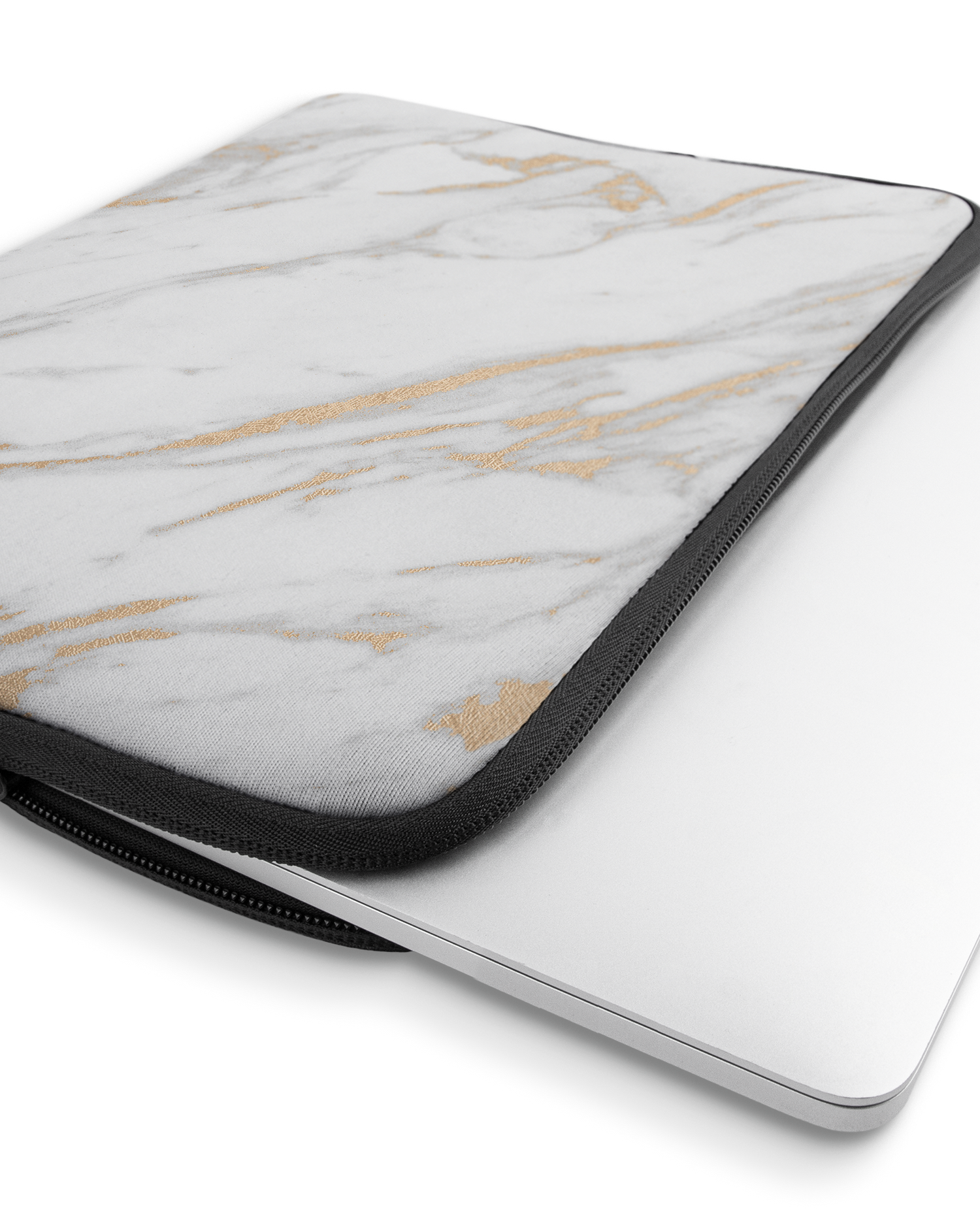 Gold Marble Elegance Laptop Case 16 inch with device inside