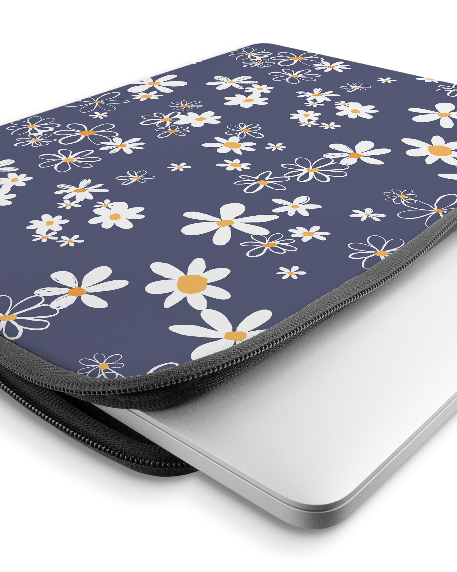 Navy Daisies Laptop Case 15-16 inch with device inside