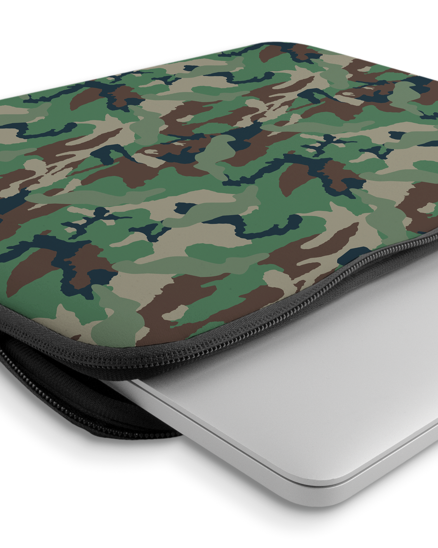 Green and Brown Camo Laptop Case 14-15 inch with device inside