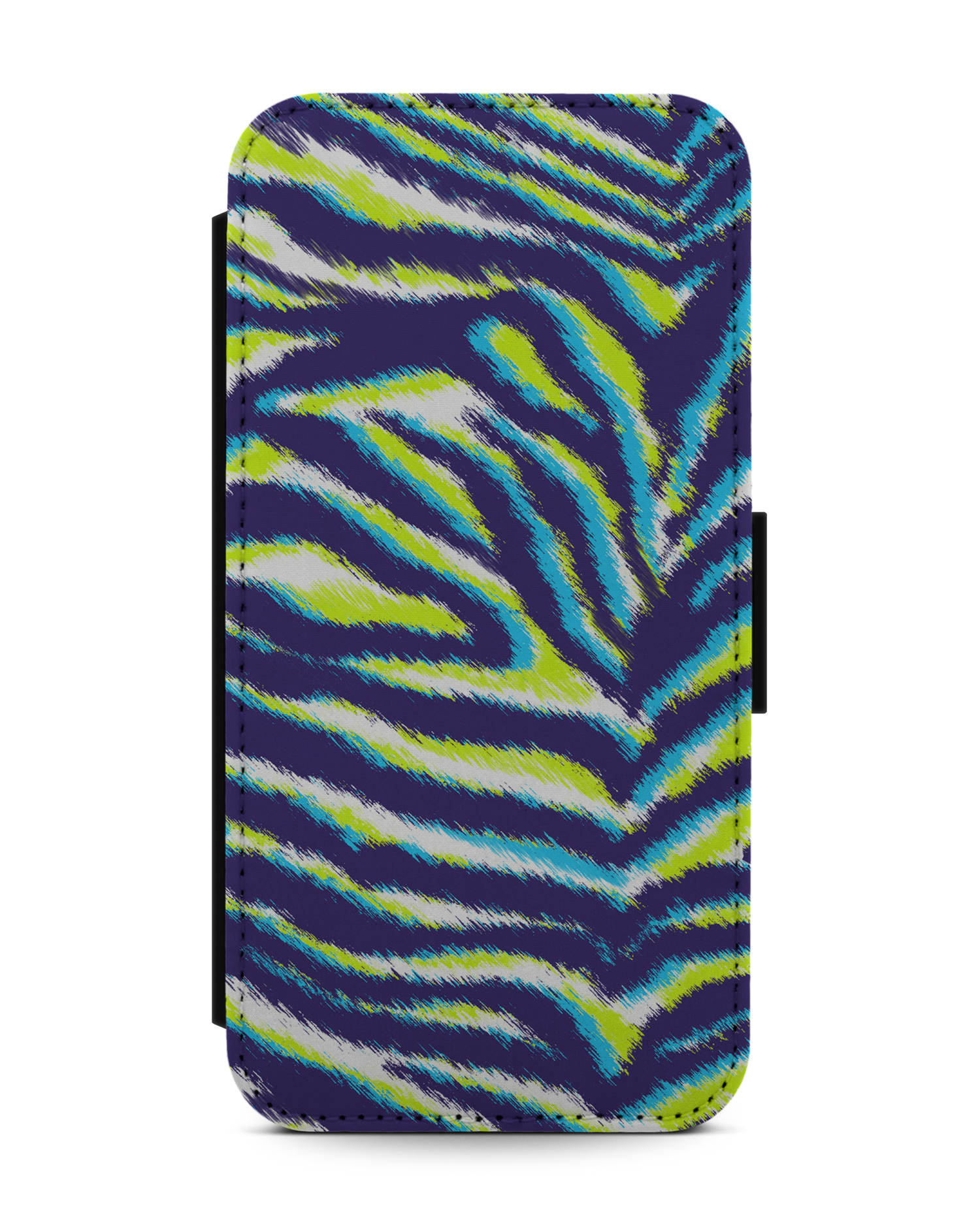 Neon Zebra Wallet Phone Case Apple iPhone 13 mini: Front View