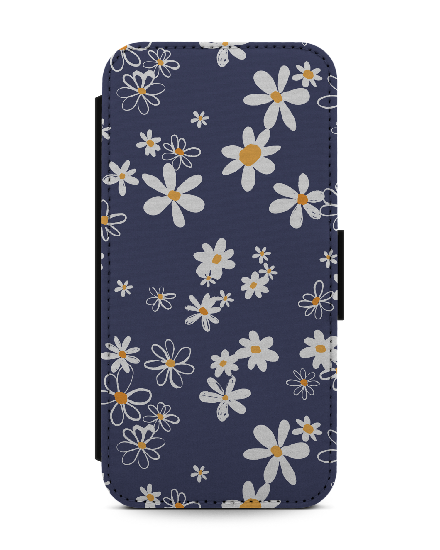 Navy Daisies Wallet Phone Case Apple iPhone 13 mini: Front View