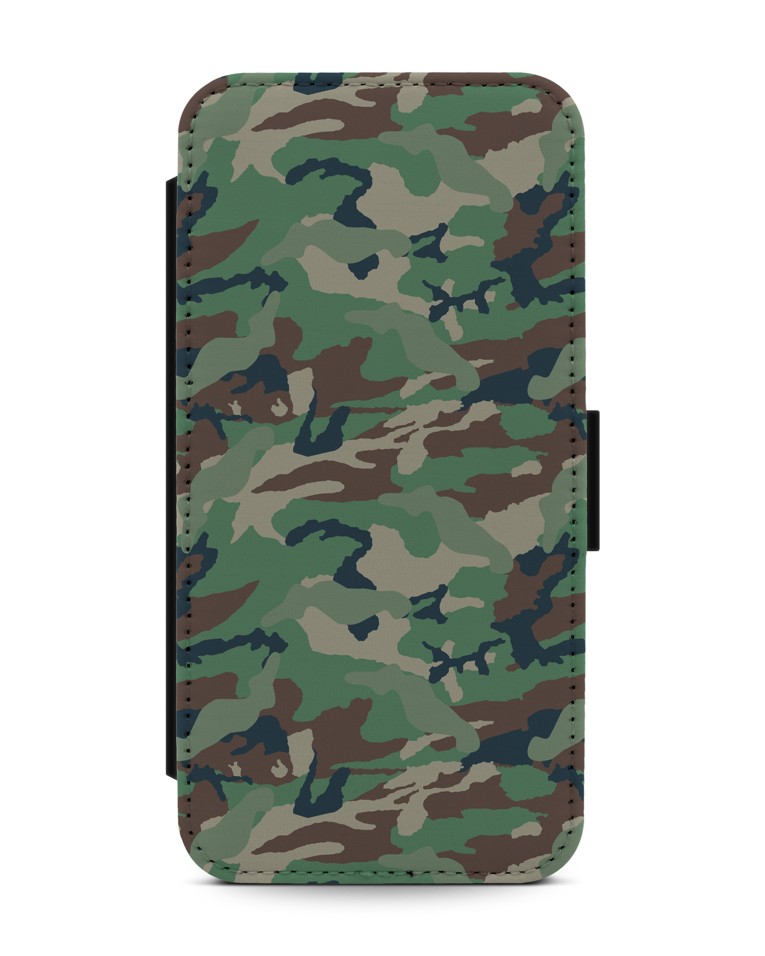 Green and Brown Camo Wallet Phone Case Apple iPhone 13: Front View