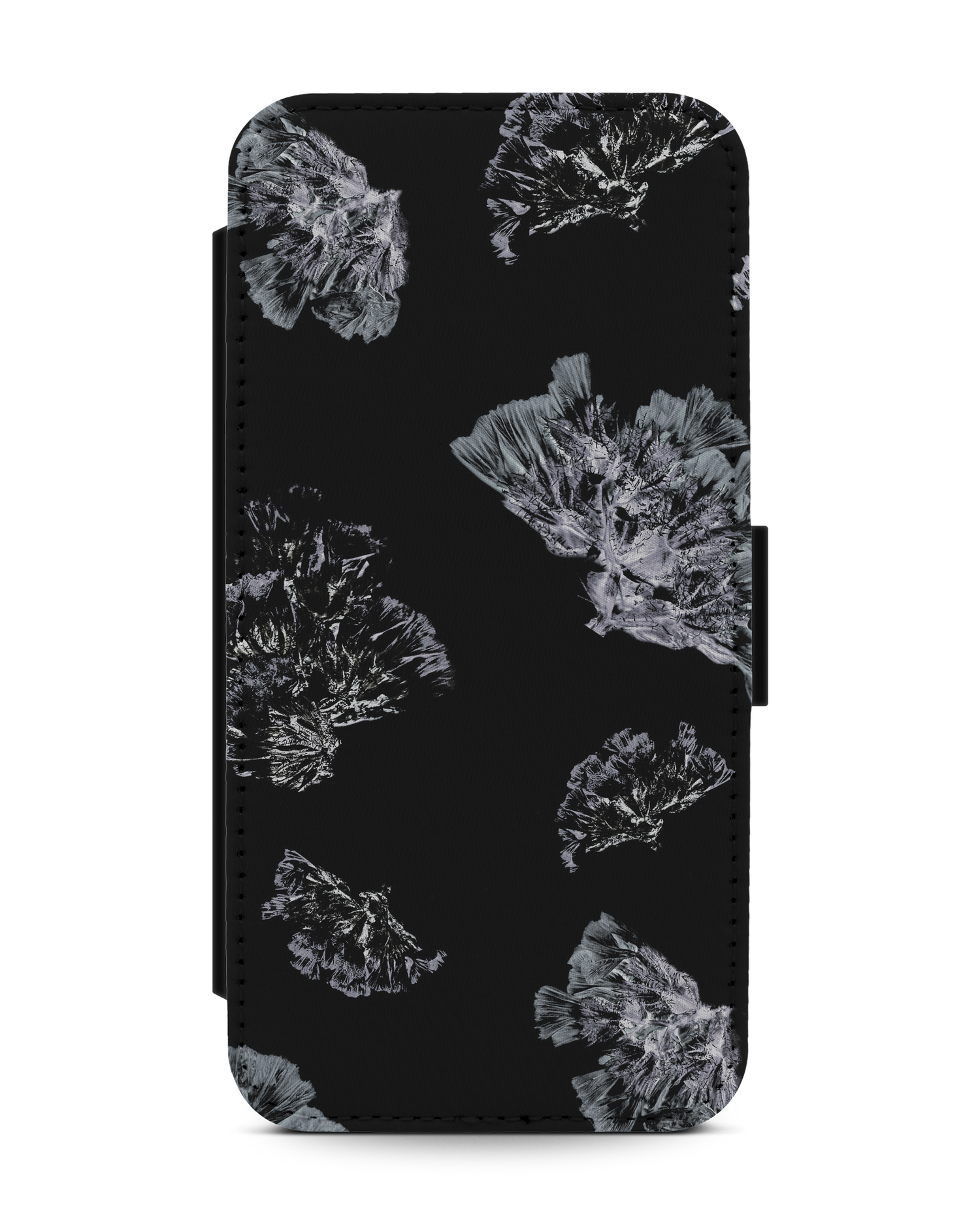 Silver Petals Wallet Phone Case Apple iPhone 13: Front View