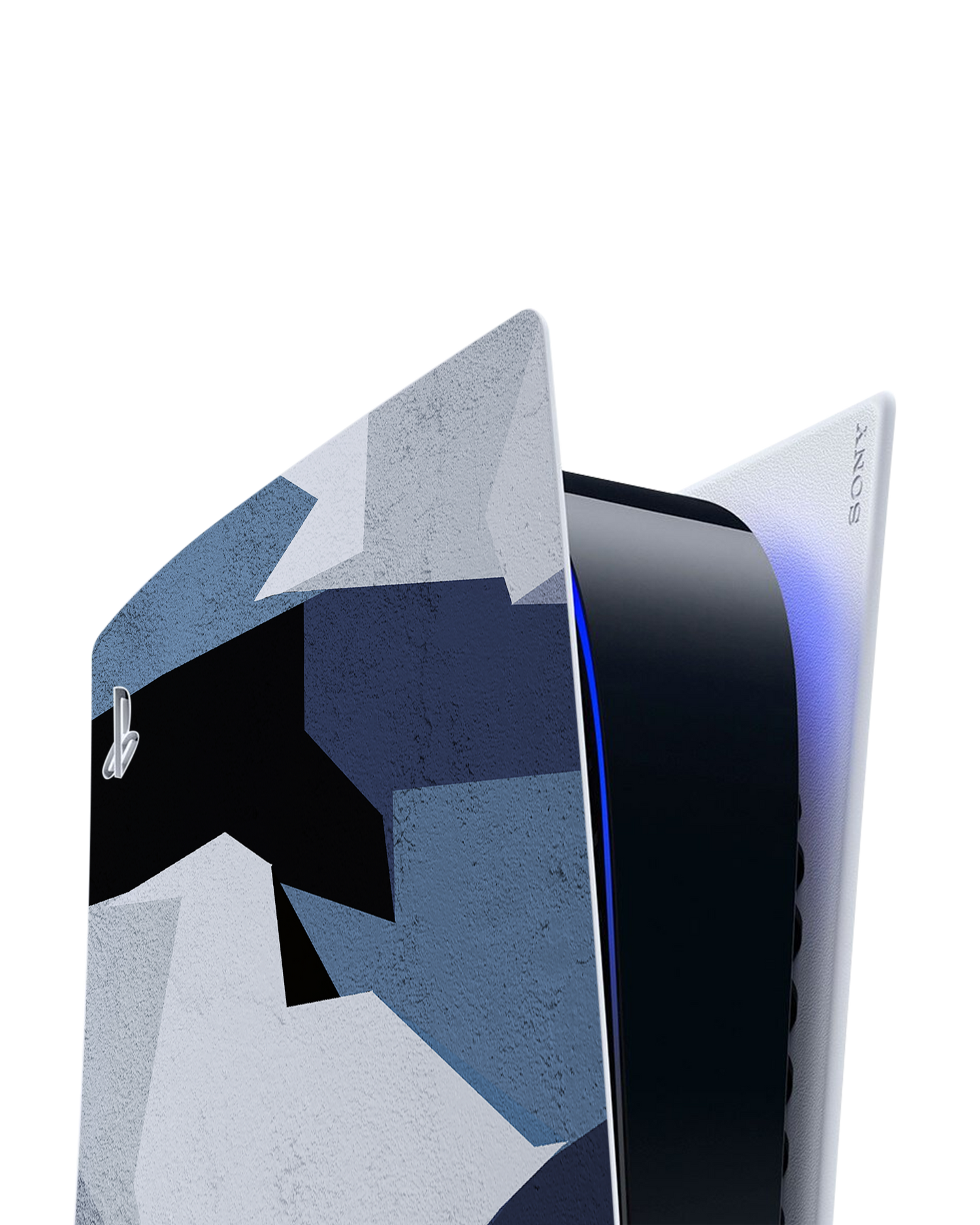 Geometric Camo Blue Console Skin for Sony PlayStation 5 Digital Edition: Detail shot