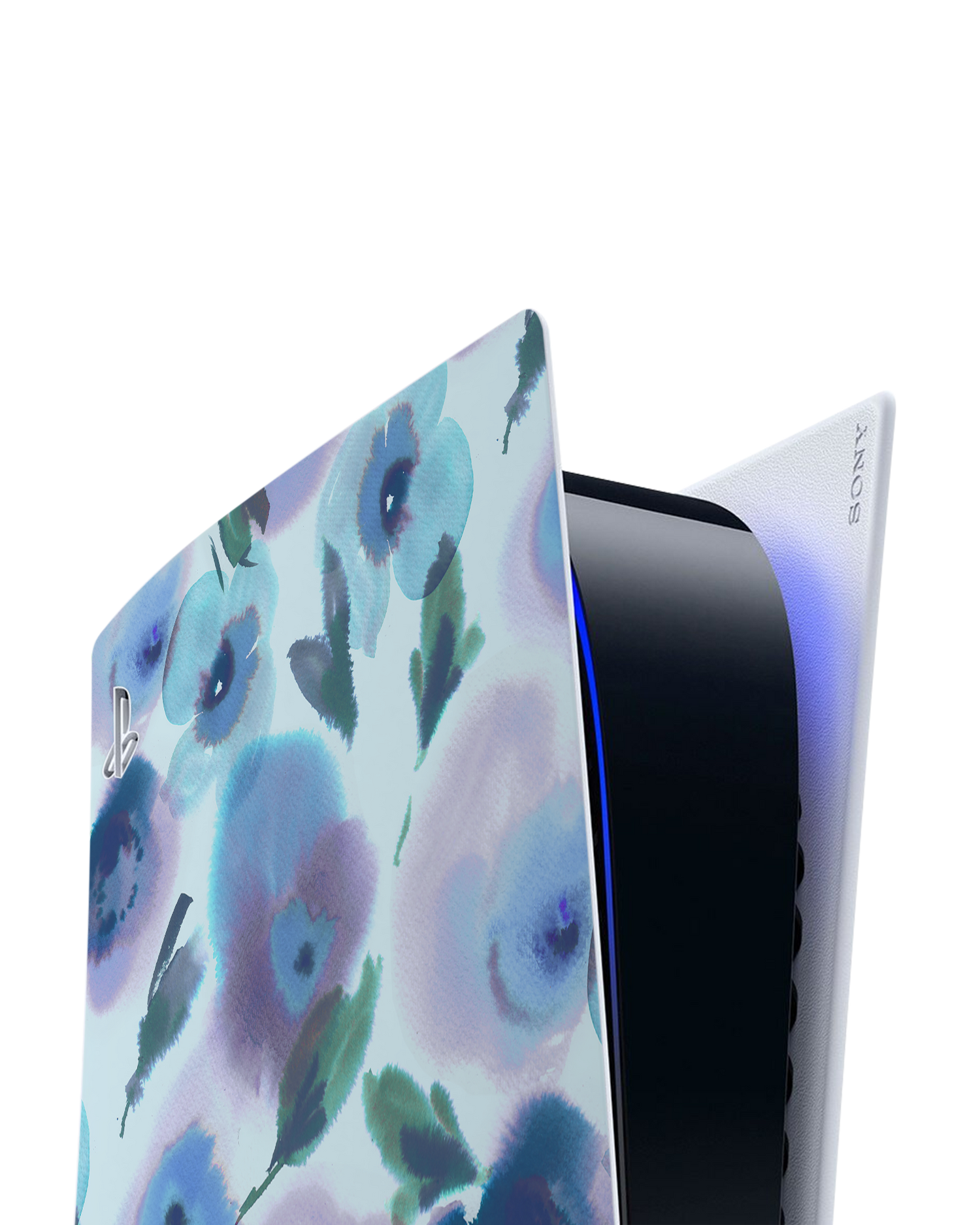 Watercolour Flowers Blue Console Skin for Sony PlayStation 5 Digital Edition: Detail shot