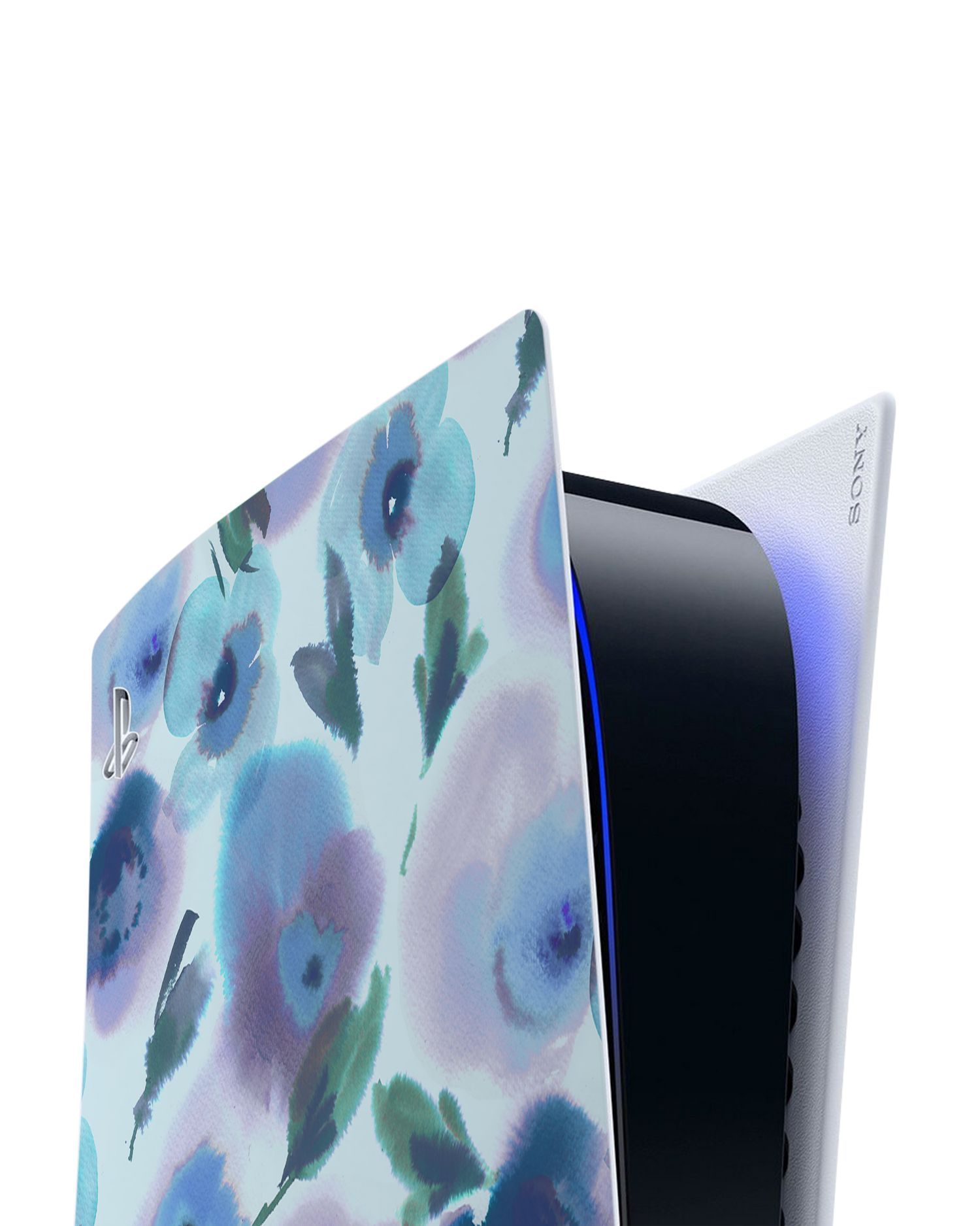 Watercolour Flowers Blue Console Skin for Sony PlayStation 5: Detail shot