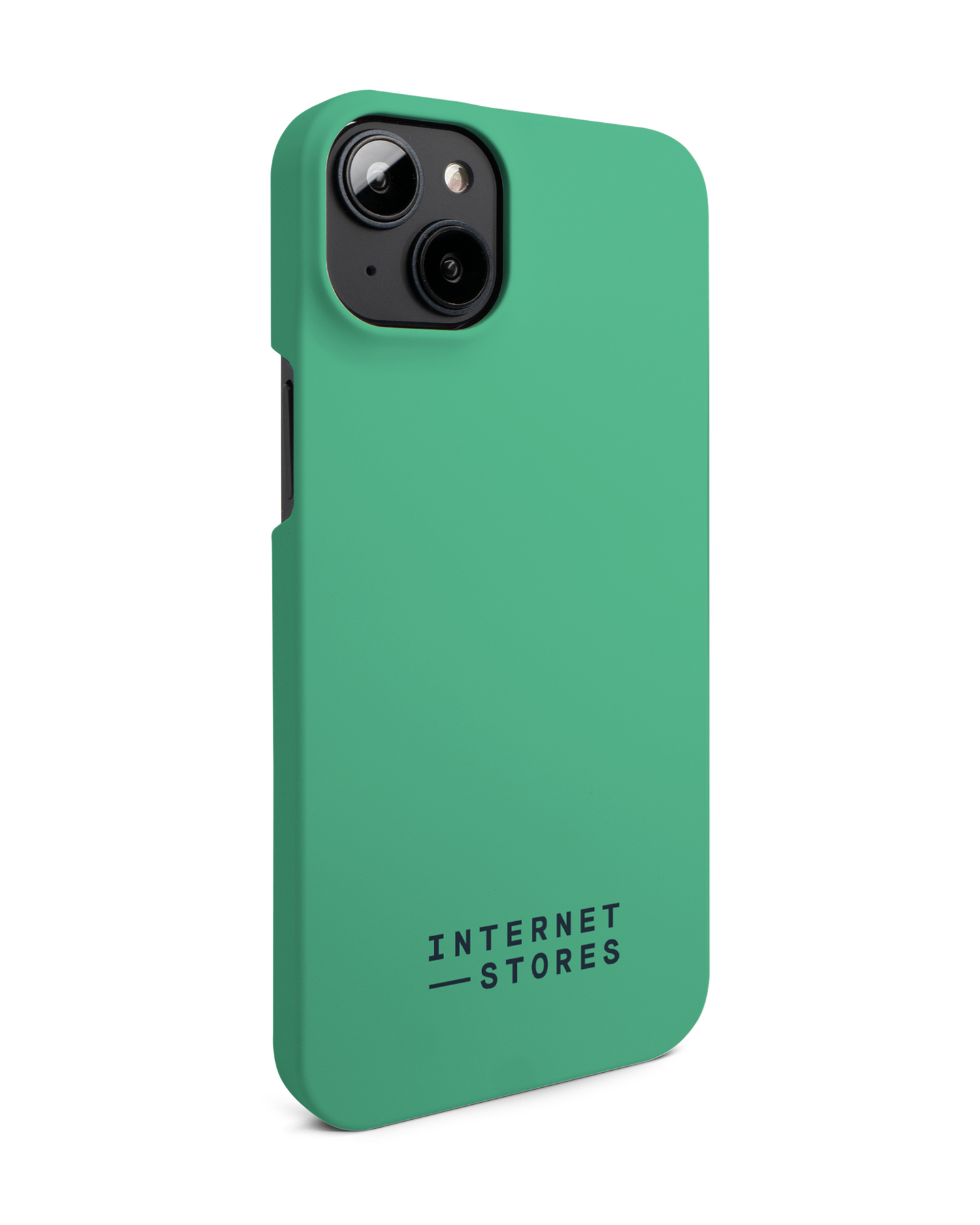 ISG Neon Green Hard Shell Phone Case for Apple iPhone 14 Plus: View from the left side