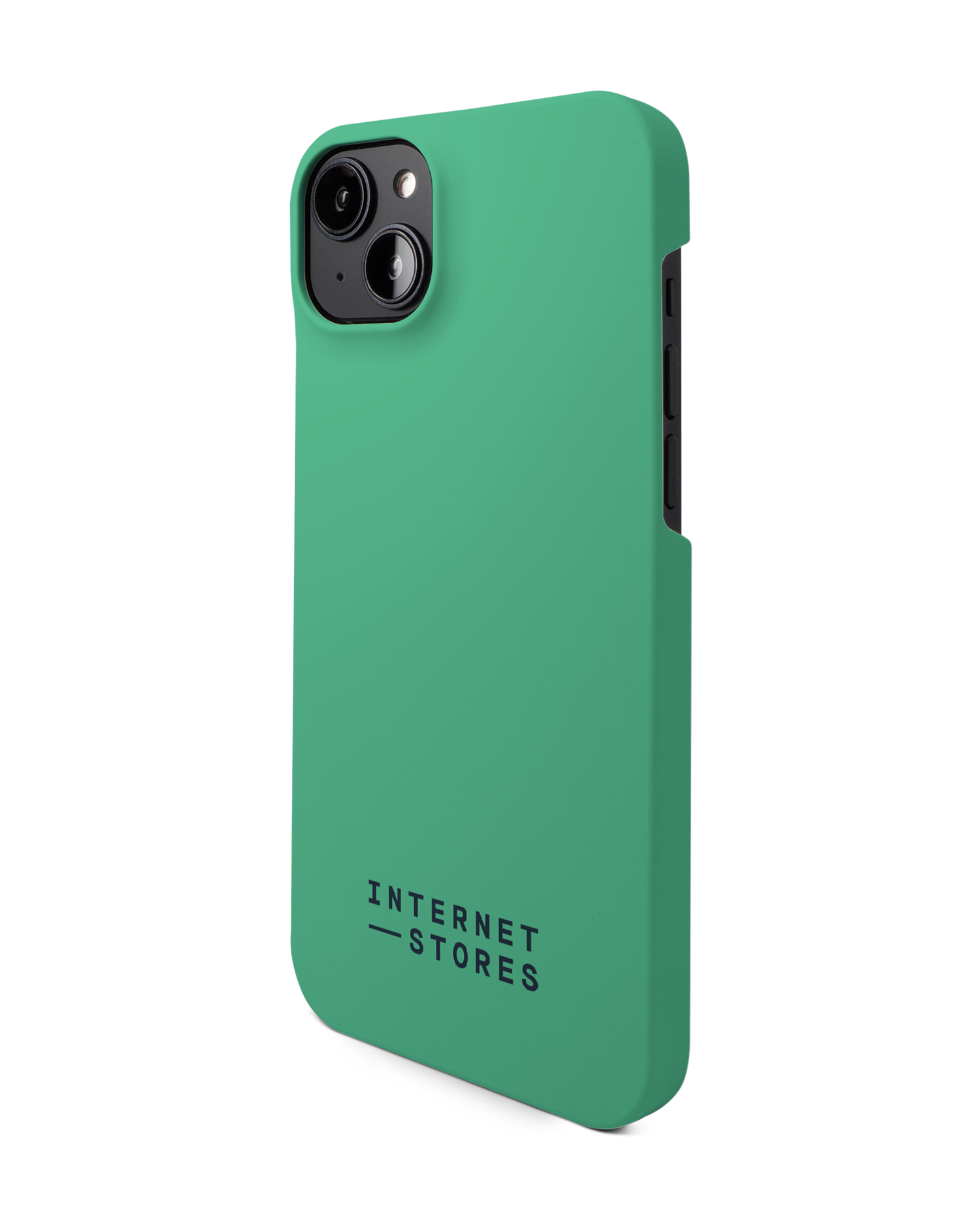 ISG Neon Green Hard Shell Phone Case for Apple iPhone 14 Plus: View from the right side