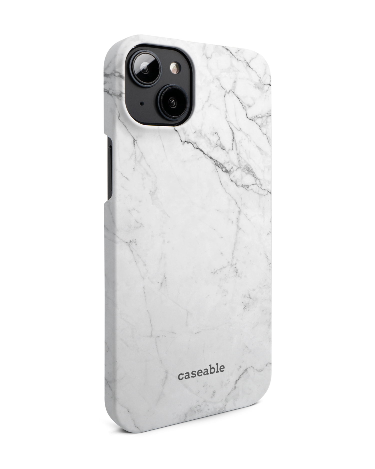 White Marble Hard Shell Phone Case for Apple iPhone 14 Plus: View from the left side