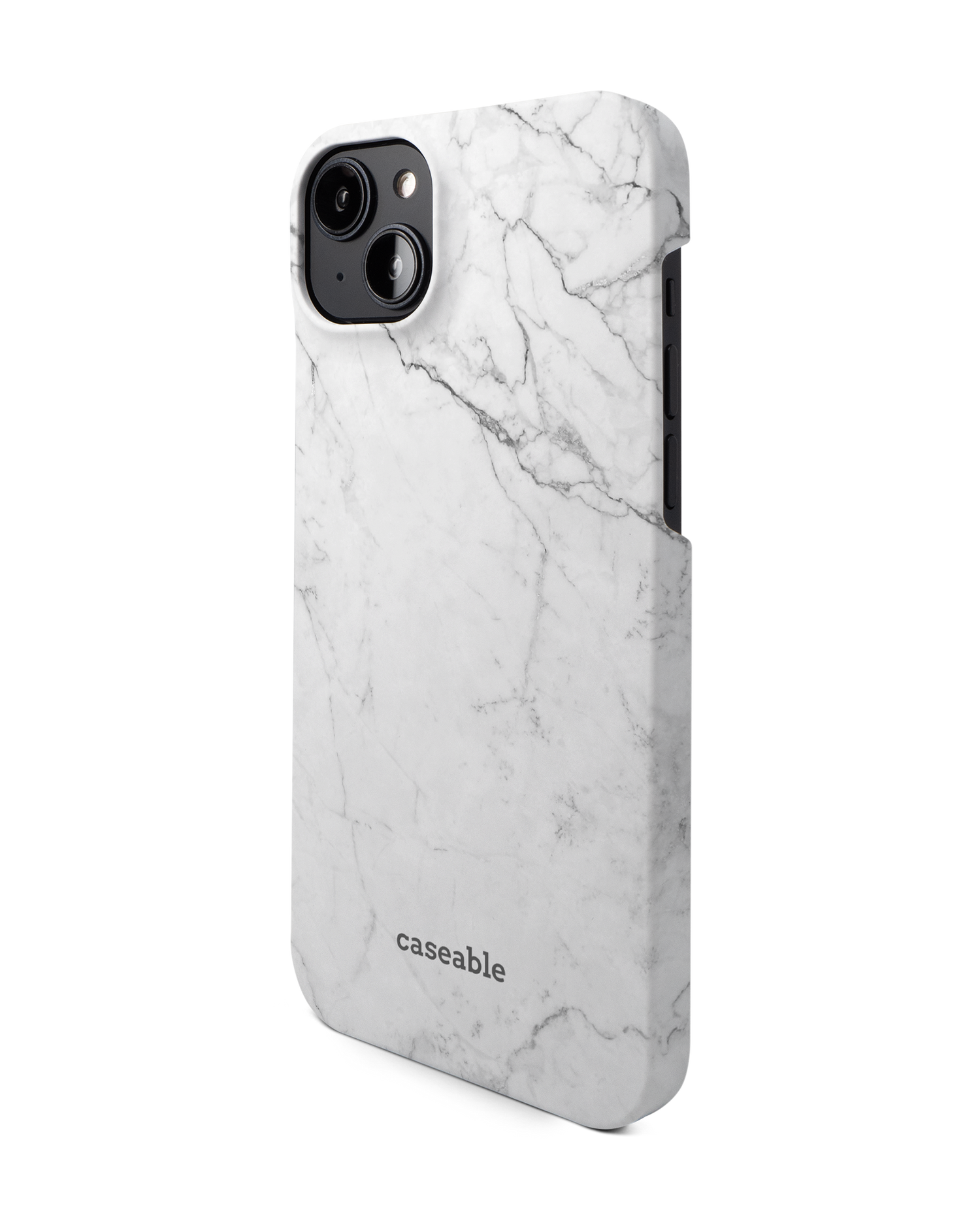 White Marble Hard Shell Phone Case for Apple iPhone 14 Plus: View from the right side
