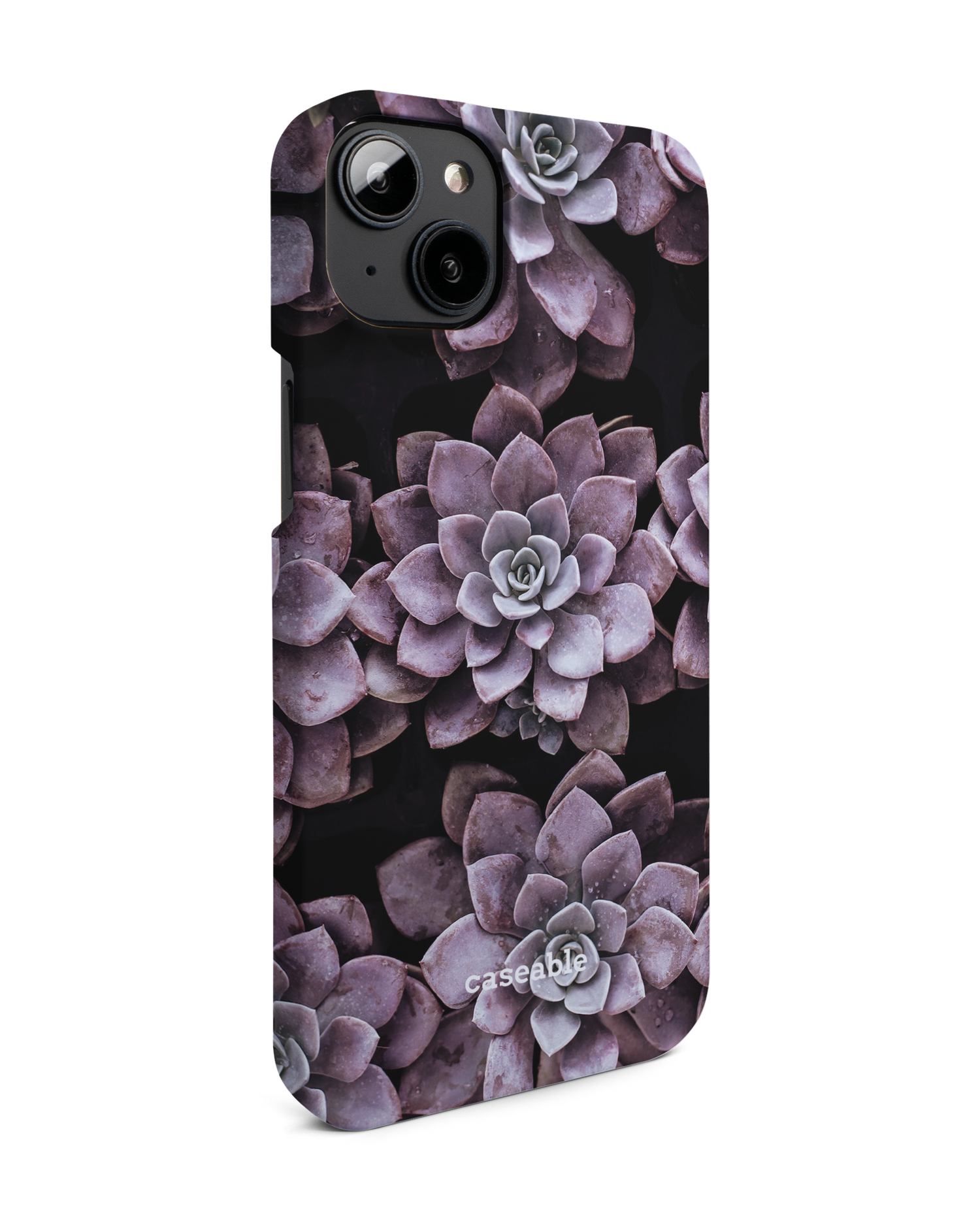 Purple Succulents Hard Shell Phone Case for Apple iPhone 14 Plus: View from the left side