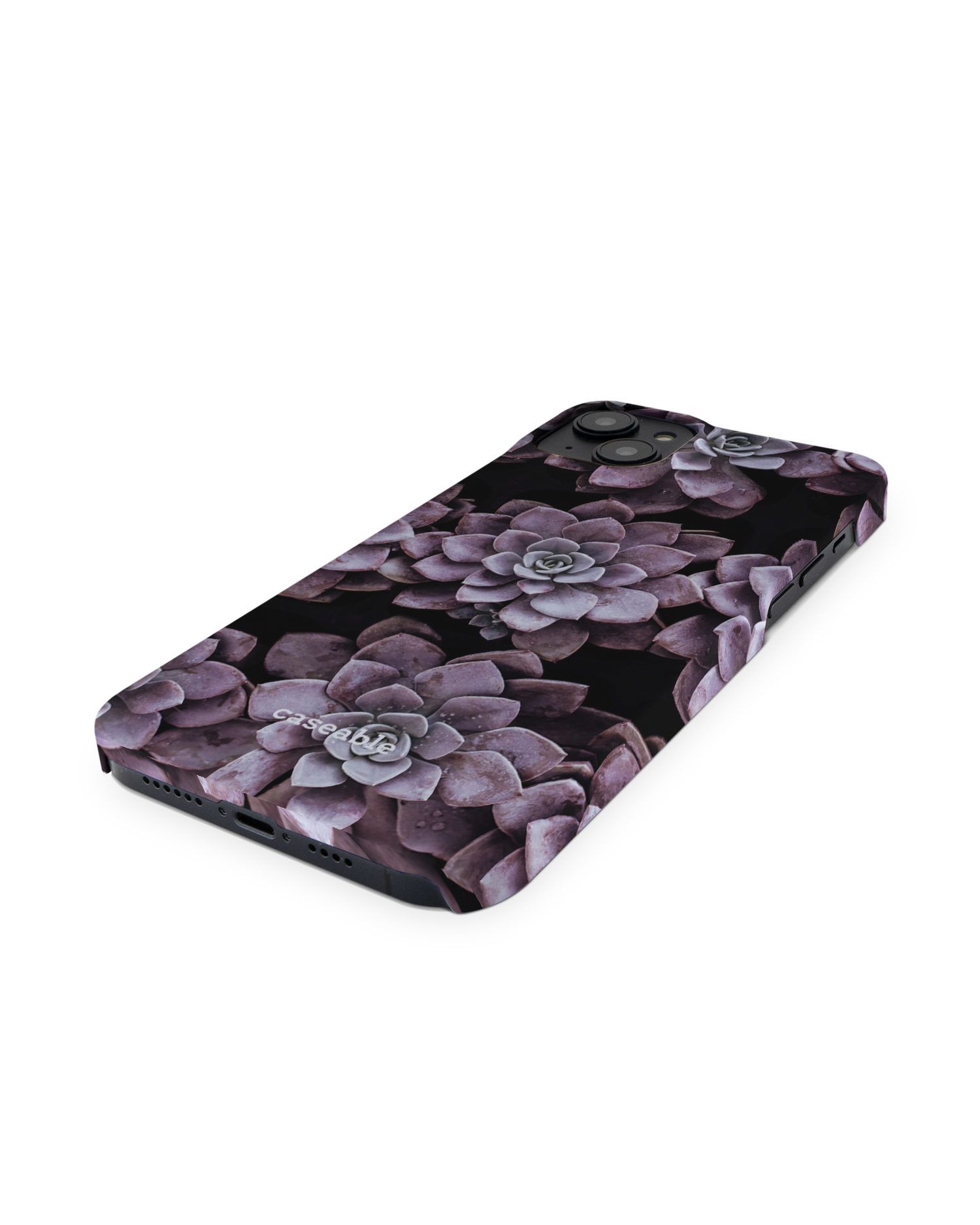 Purple Succulents Hard Shell Phone Case for Apple iPhone 14 Plus: Perspective view
