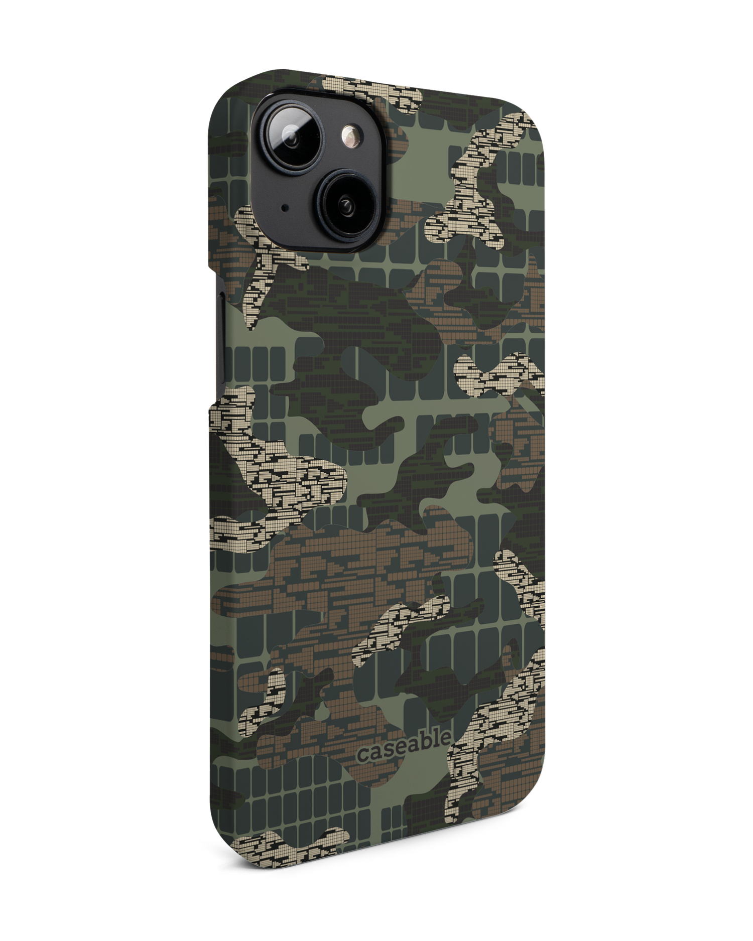 Green Camo Mix Hard Shell Phone Case for Apple iPhone 14 Plus: View from the left side