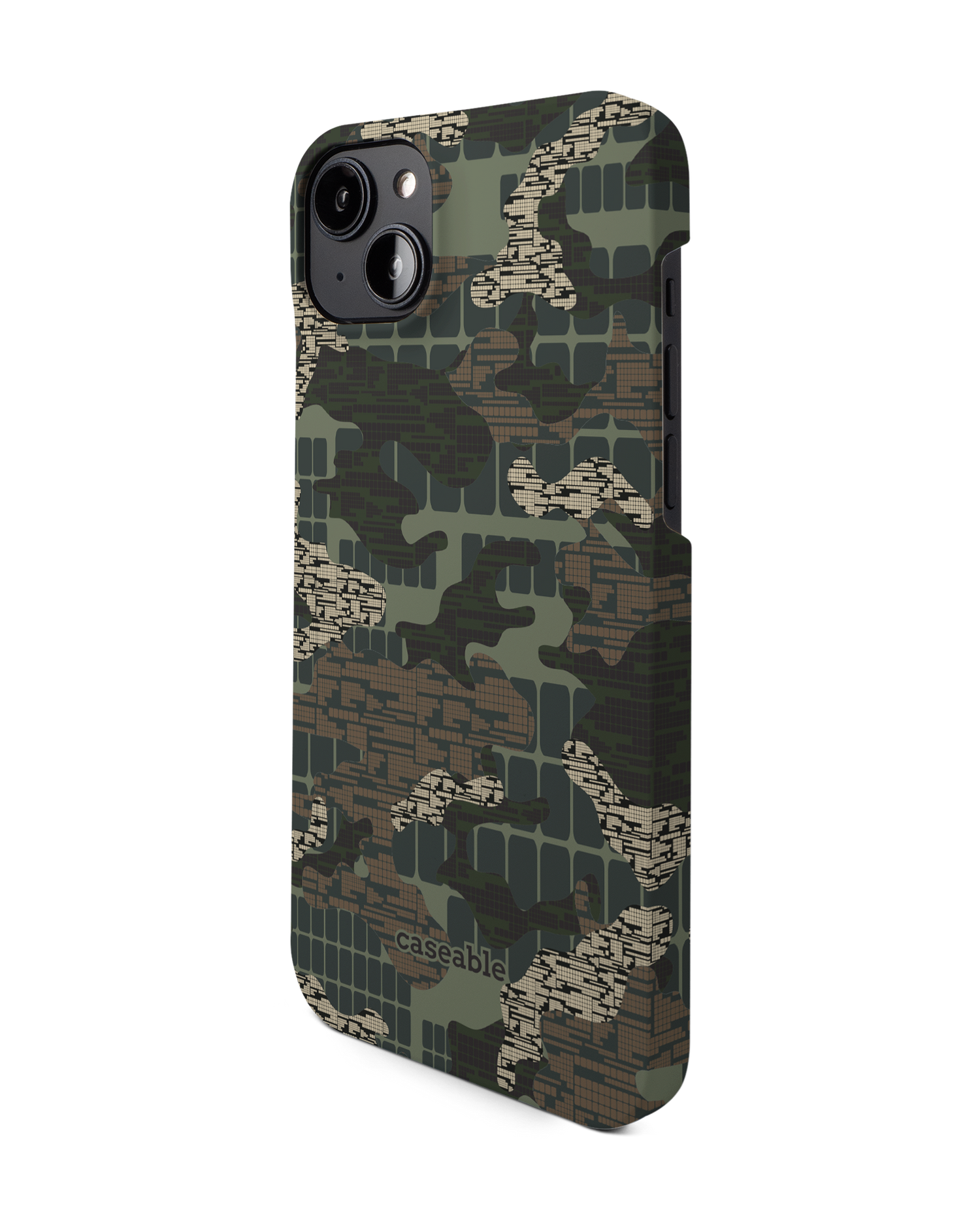 Green Camo Mix Hard Shell Phone Case for Apple iPhone 14 Plus: View from the right side