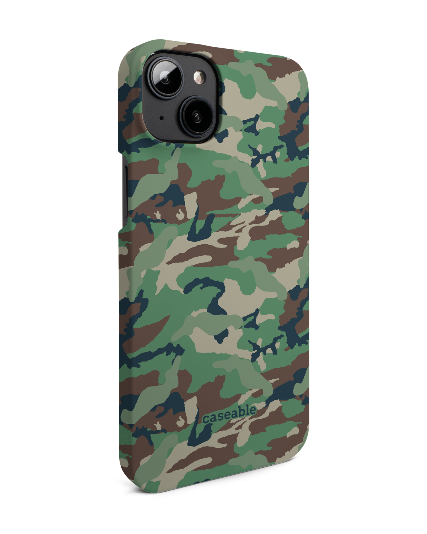 Green and Brown Camo Hard Shell Phone Case for Apple iPhone 14 Plus: View from the left side