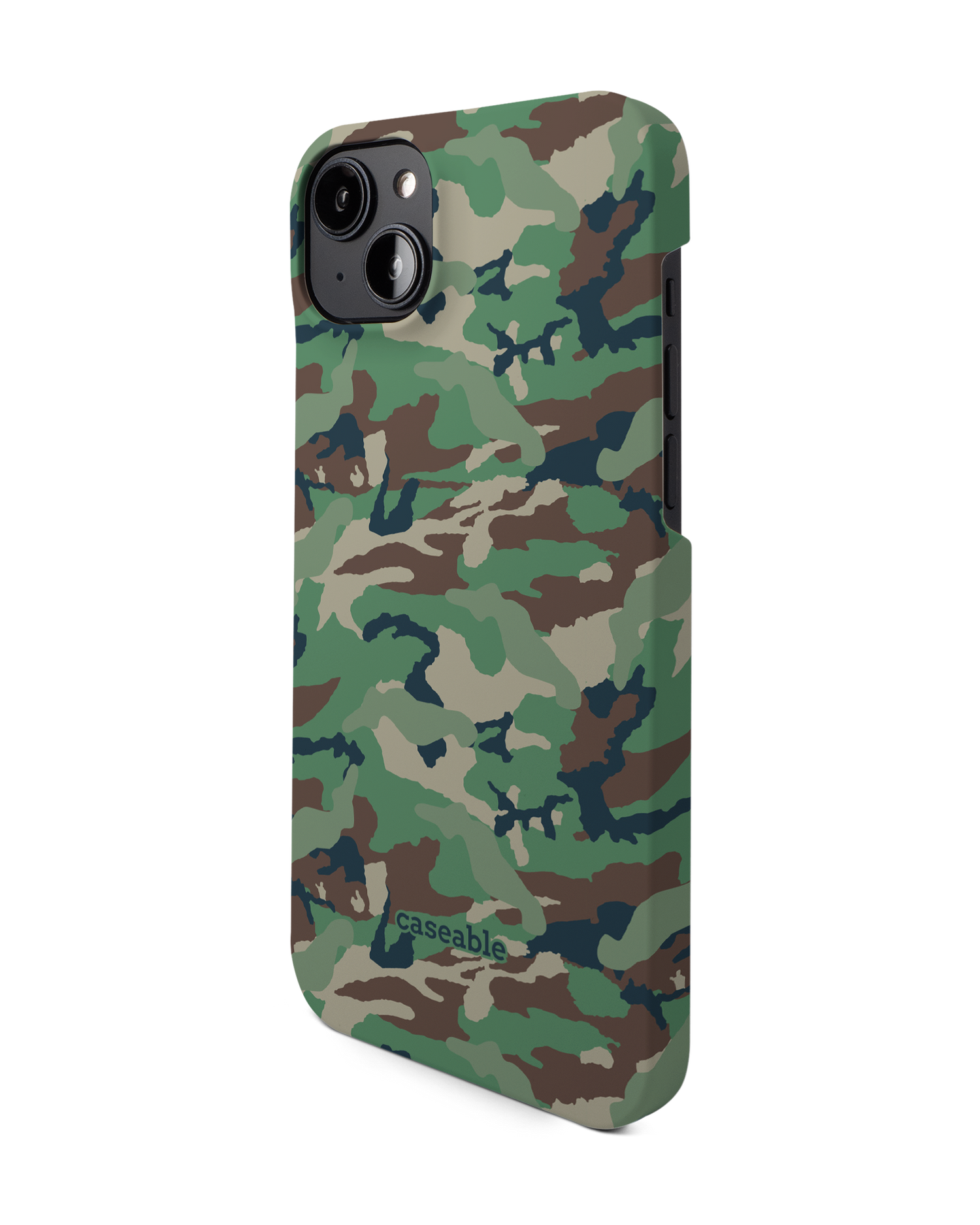 Green and Brown Camo Hard Shell Phone Case for Apple iPhone 14 Plus: View from the right side