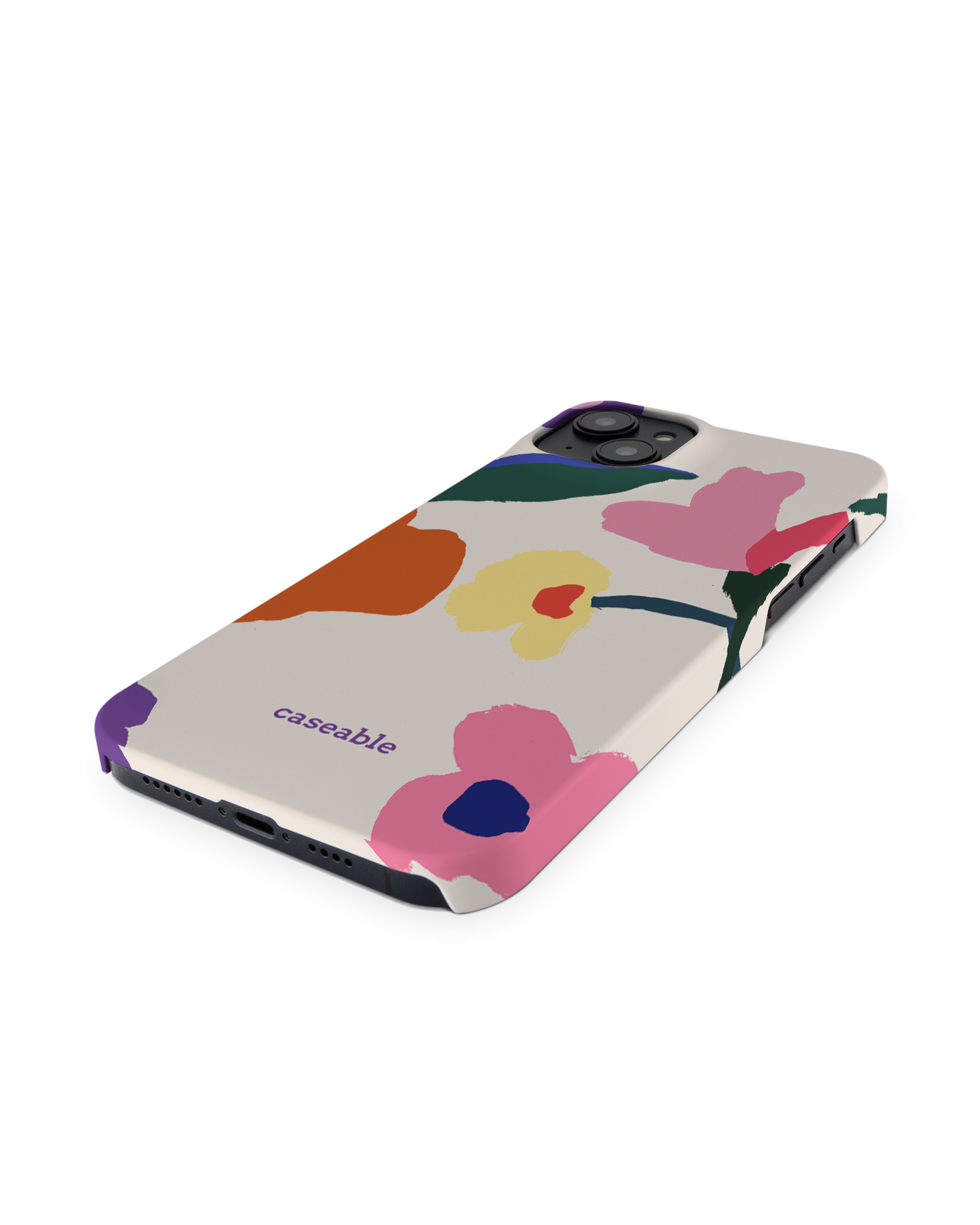Handpainted Blooms Hard Shell Phone Case for Apple iPhone 14 Plus: Perspective view