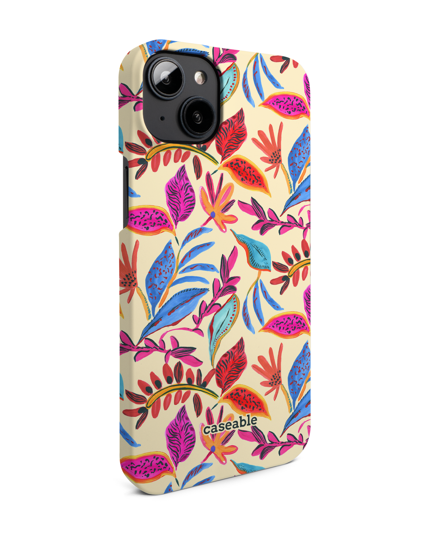 Painterly Spring Leaves Hard Shell Phone Case for Apple iPhone 14 Plus: View from the left side