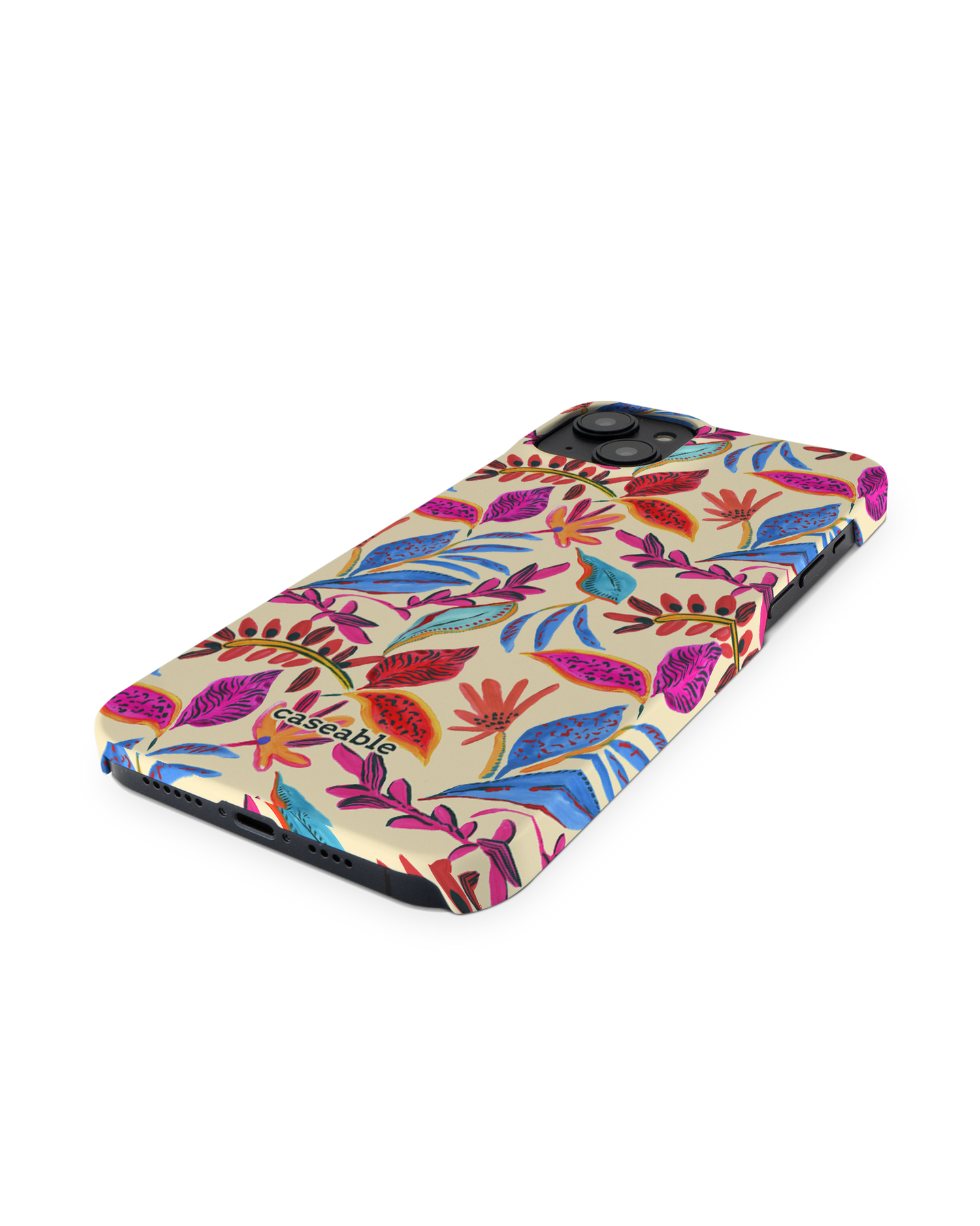 Painterly Spring Leaves Hard Shell Phone Case for Apple iPhone 14 Plus: Perspective view