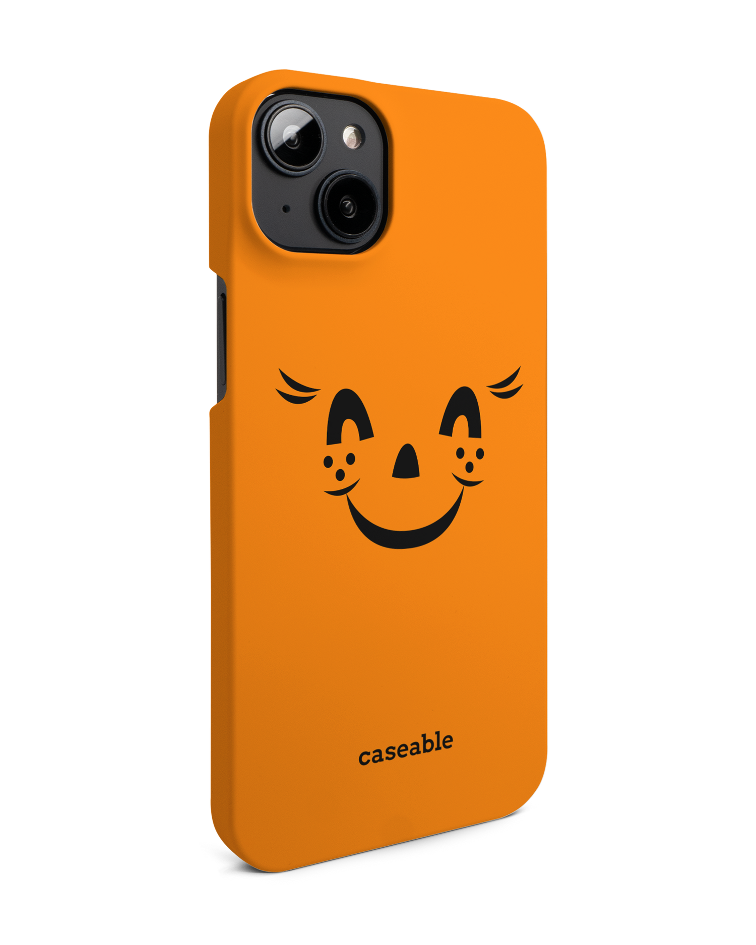 Pumpkin Smiles Hard Shell Phone Case for Apple iPhone 14 Plus: View from the left side
