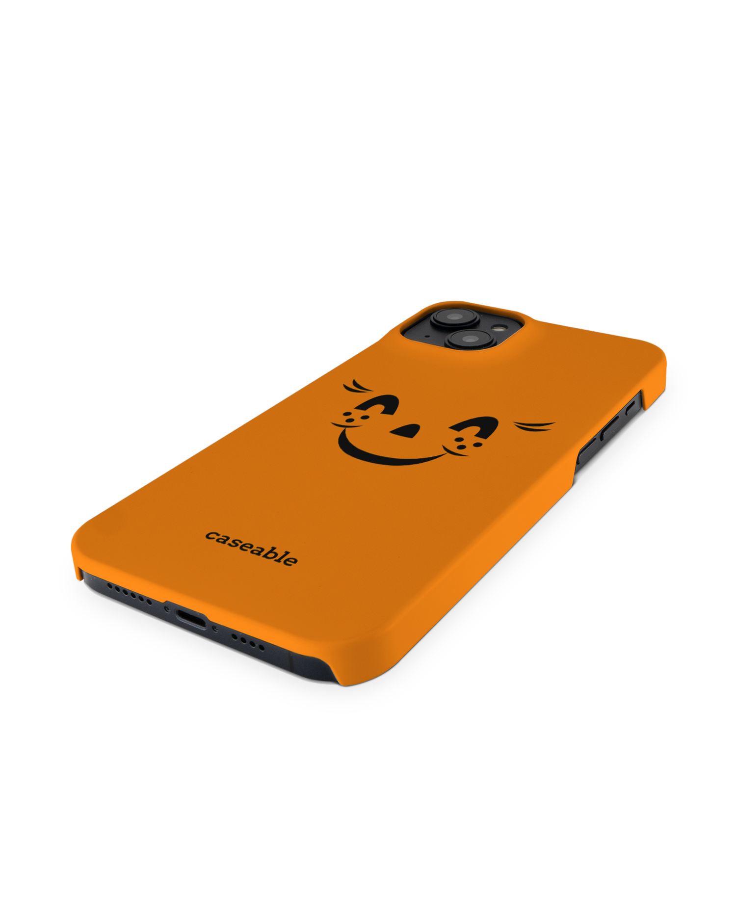 Pumpkin Smiles Hard Shell Phone Case for Apple iPhone 14 Plus: Perspective view