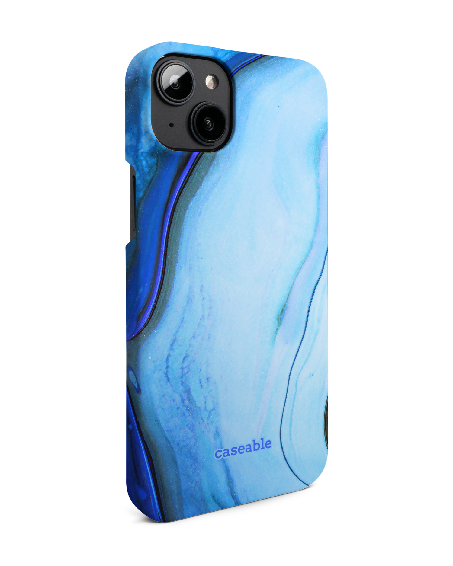 Cool Blues Hard Shell Phone Case for Apple iPhone 14 Plus: View from the left side