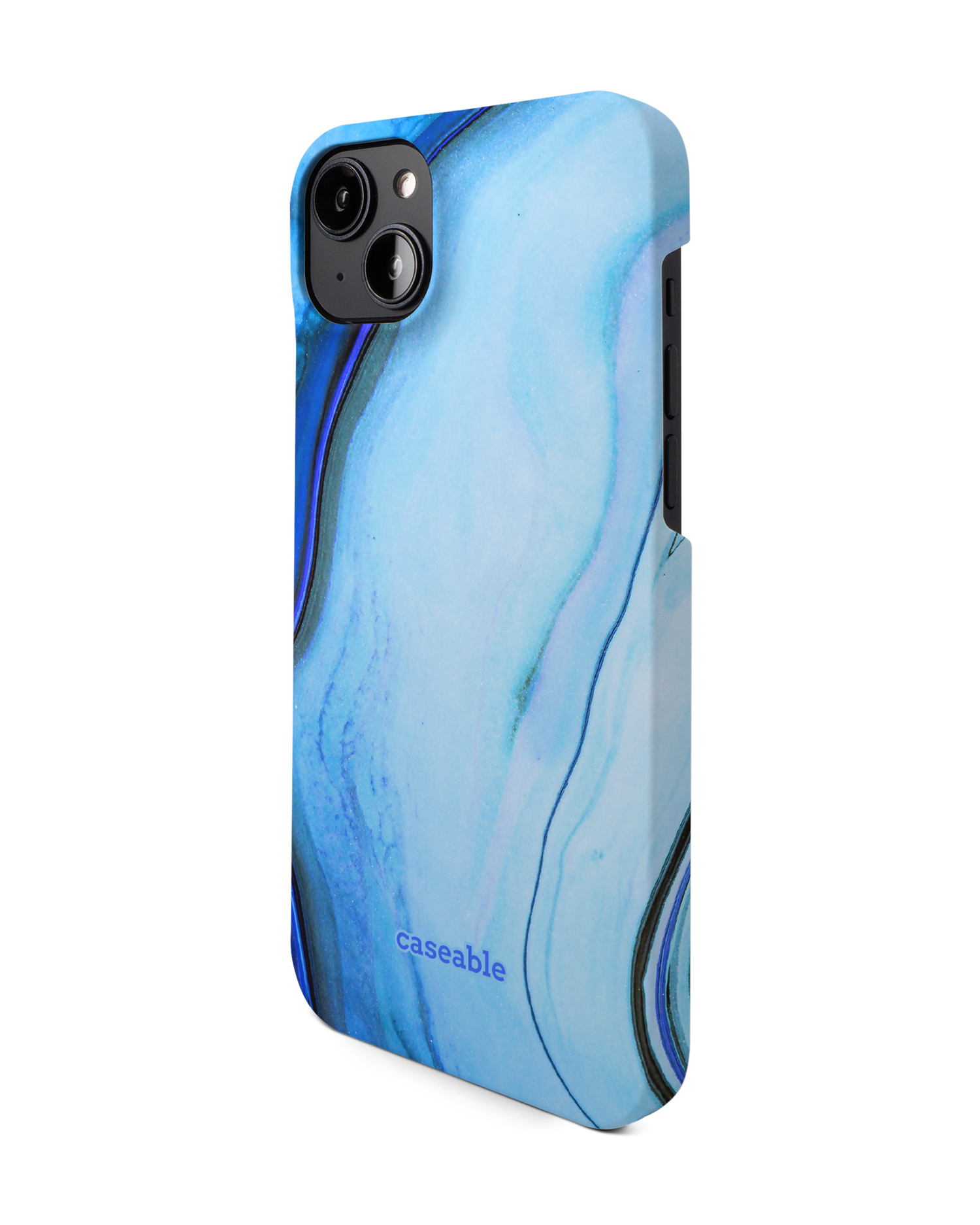 Cool Blues Hard Shell Phone Case for Apple iPhone 14 Plus: View from the right side