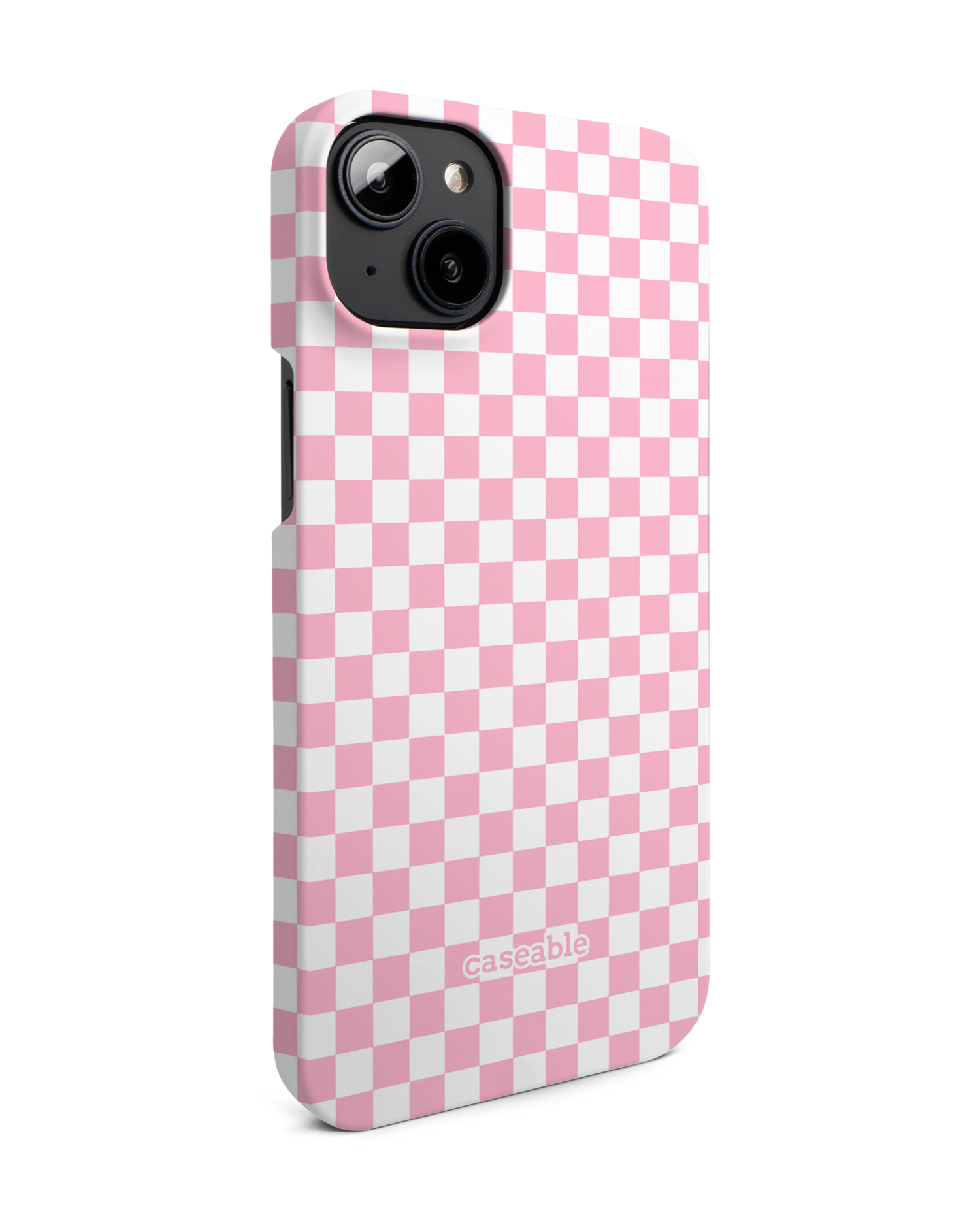 Pink Checkerboard Hard Shell Phone Case for Apple iPhone 14 Plus: View from the left side