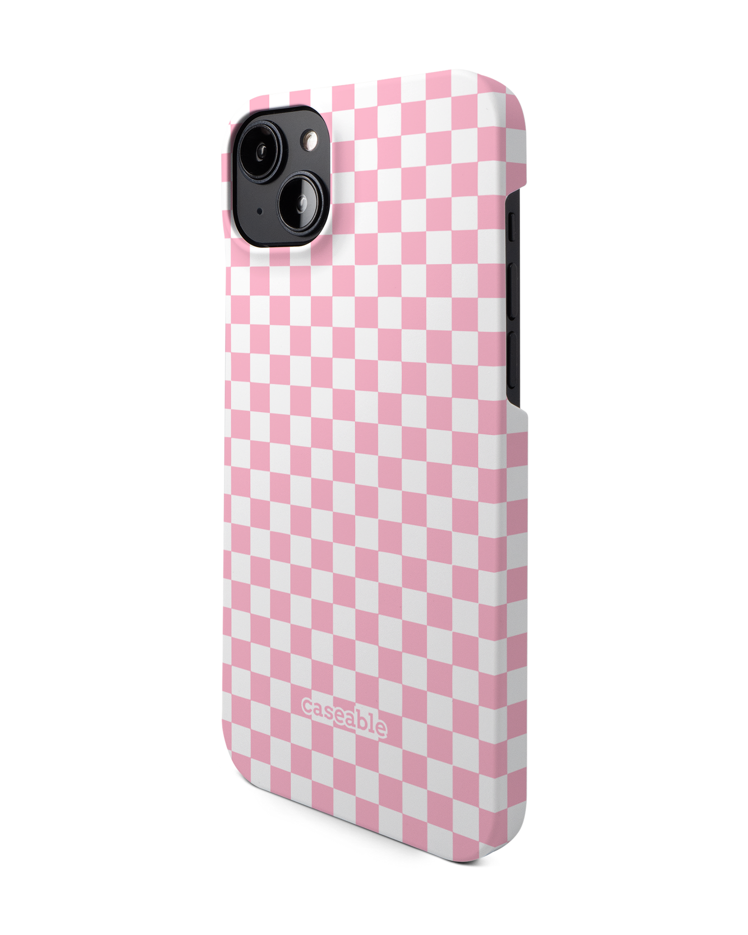 Pink Checkerboard Hard Shell Phone Case for Apple iPhone 14 Plus: View from the right side