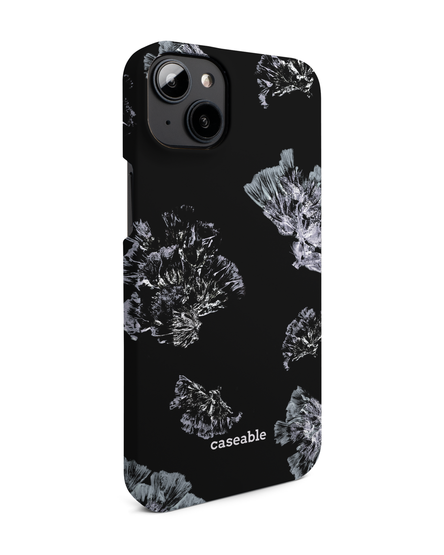 Silver Petals Hard Shell Phone Case for Apple iPhone 14 Plus: View from the left side