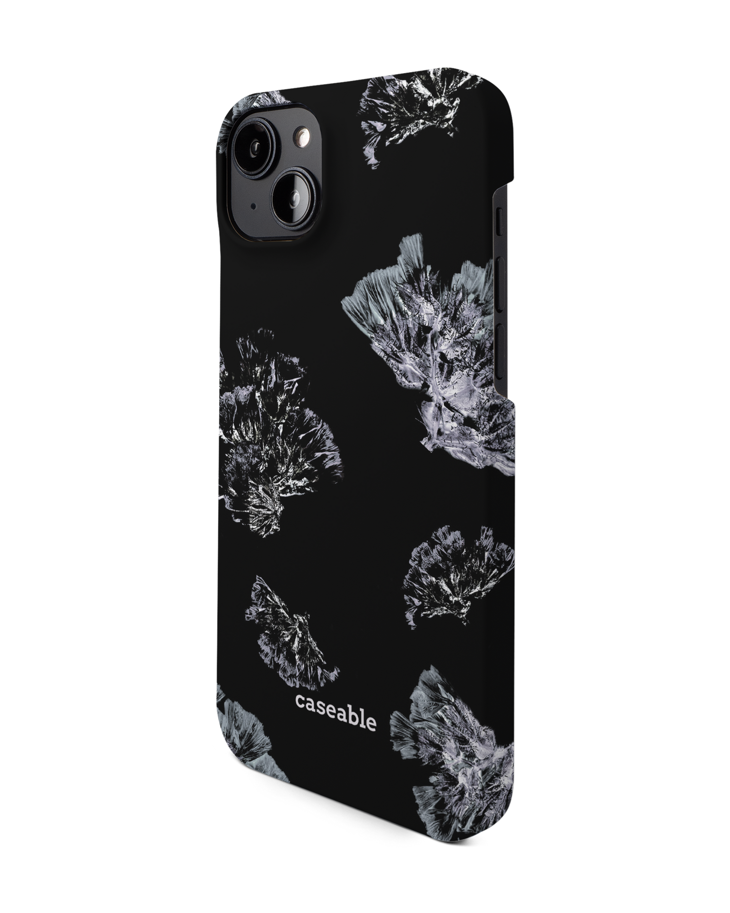 Silver Petals Hard Shell Phone Case for Apple iPhone 14 Plus: View from the right side
