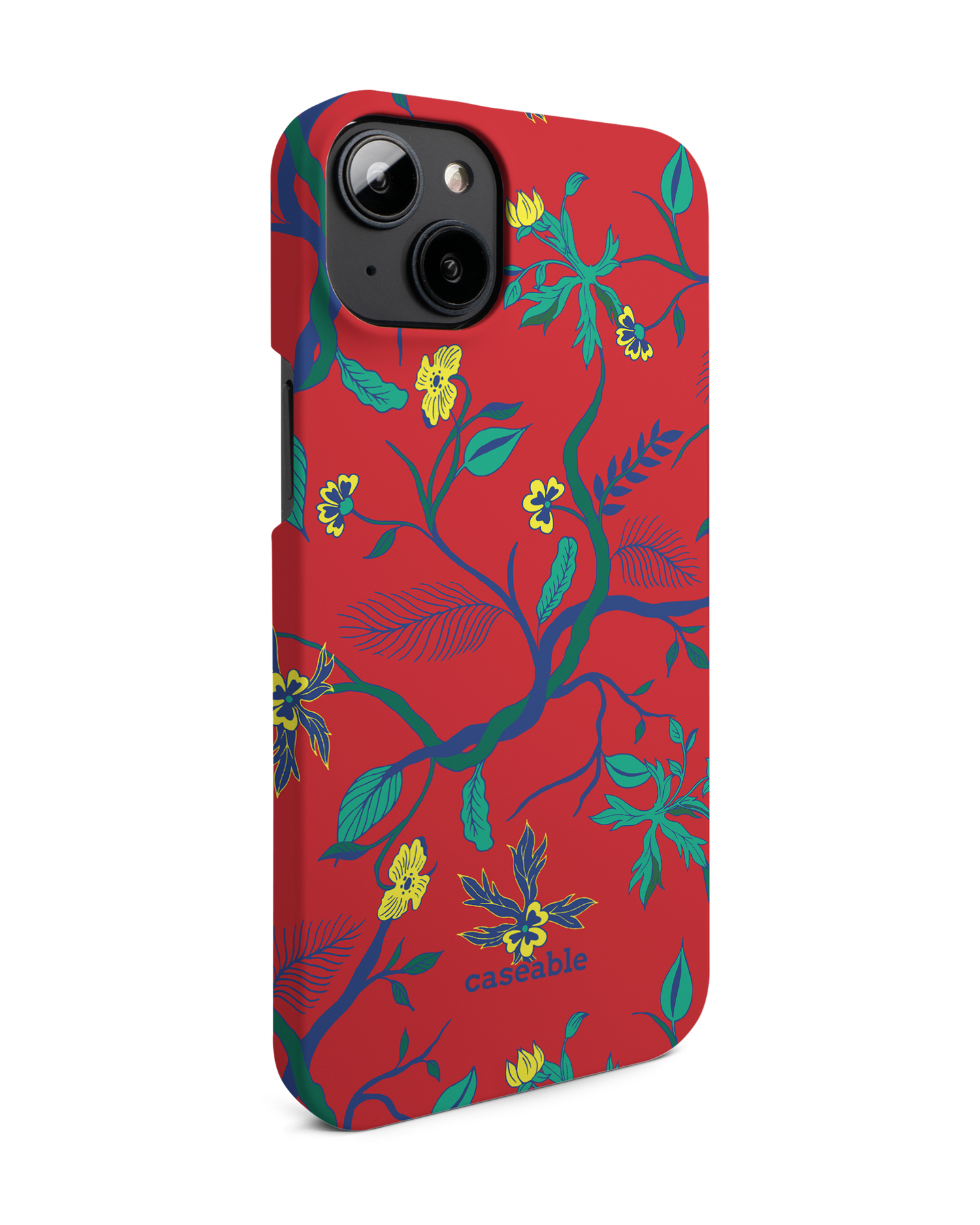Ultra Red Floral Hard Shell Phone Case for Apple iPhone 14 Plus: View from the left side