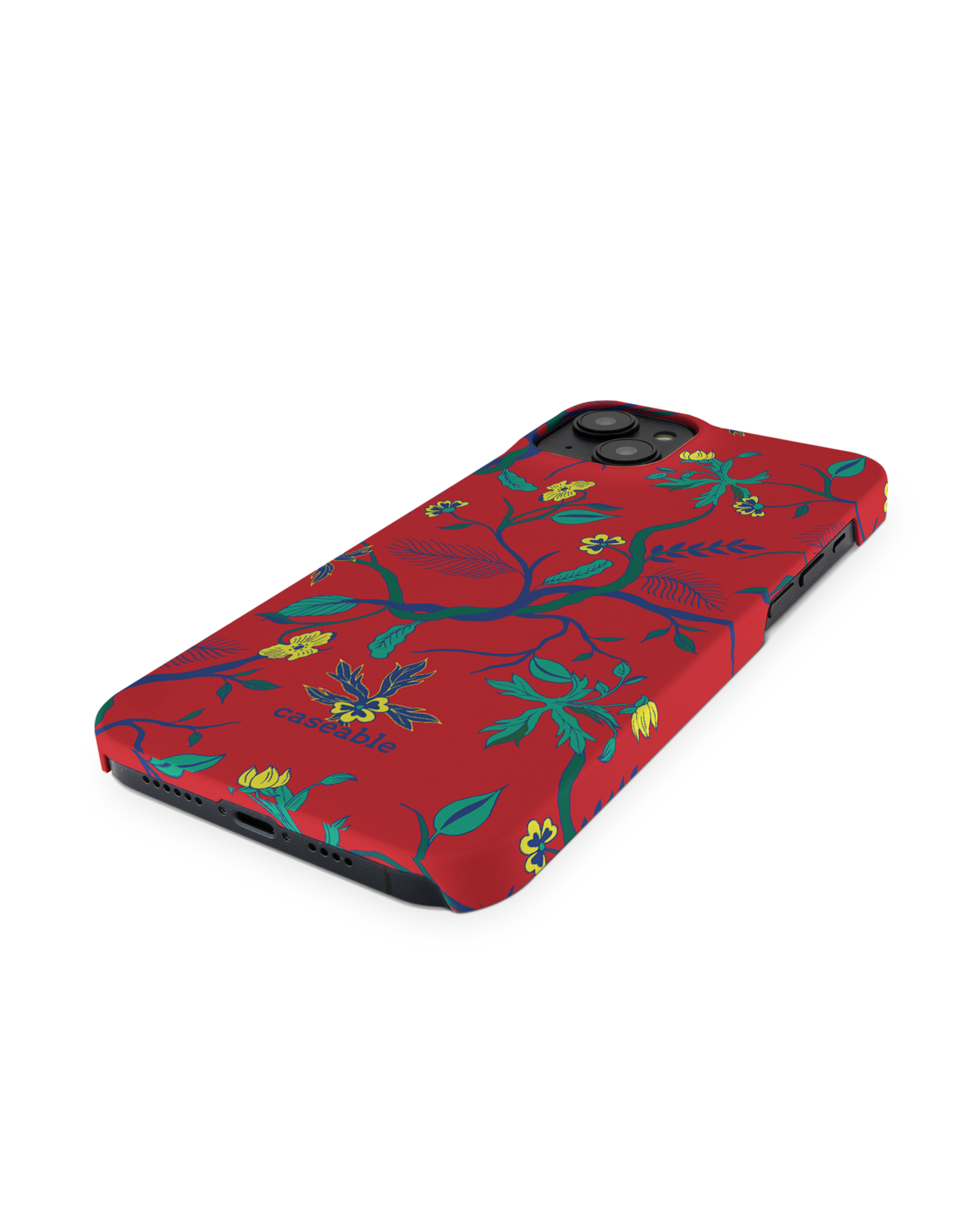 Ultra Red Floral Hard Shell Phone Case for Apple iPhone 14 Plus: Perspective view