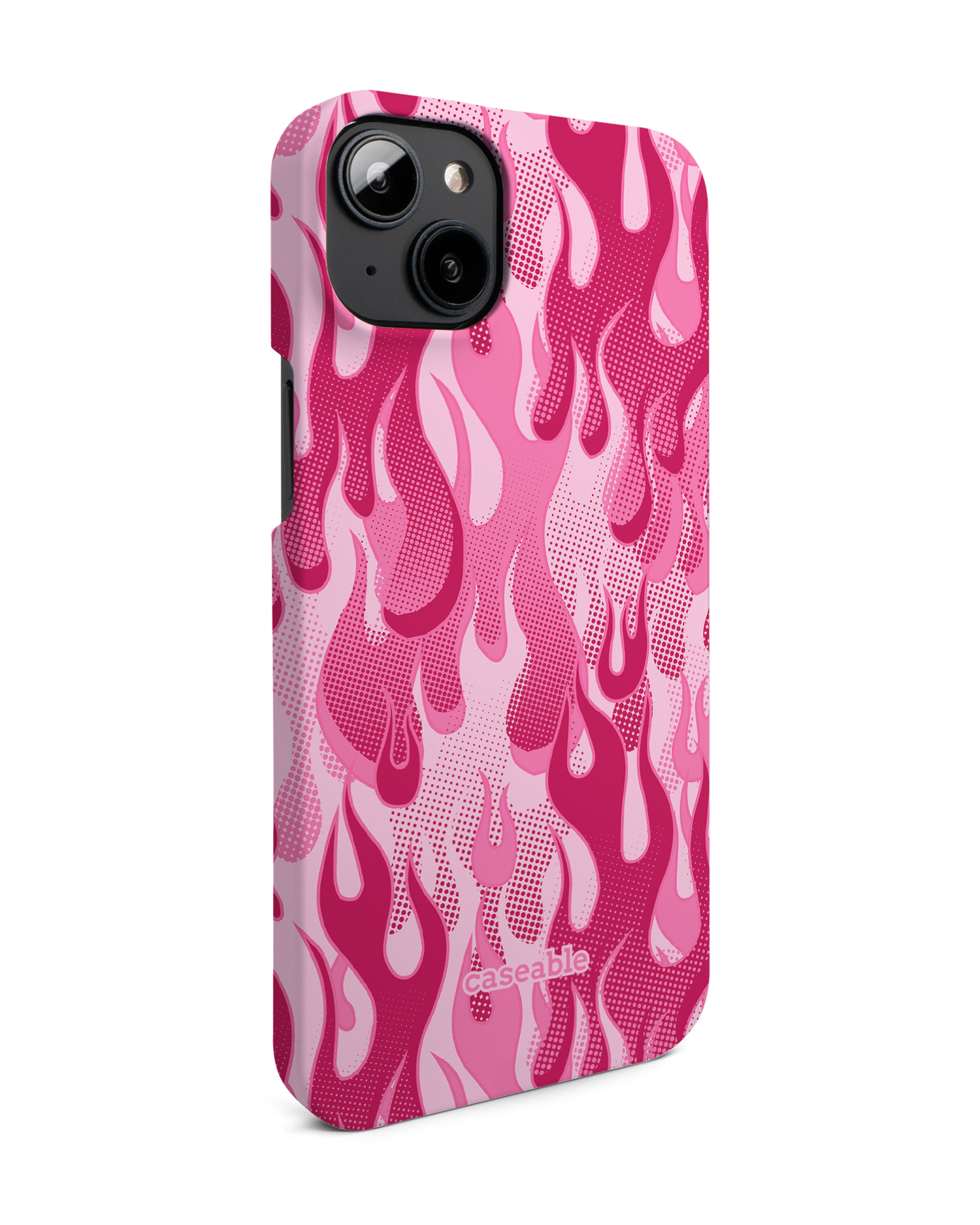 Pink Flames Hard Shell Phone Case for Apple iPhone 14 Plus: View from the left side