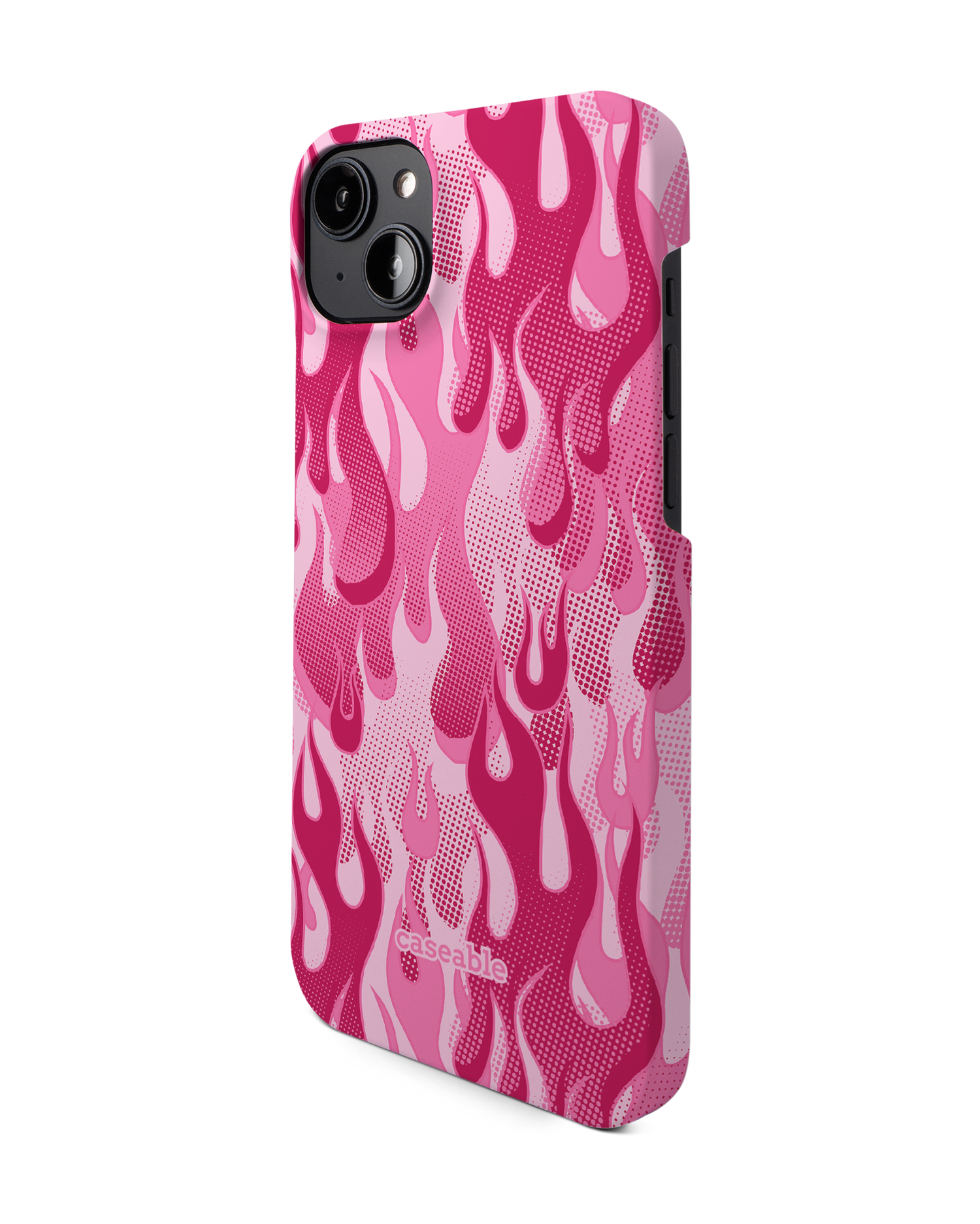 Pink Flames Hard Shell Phone Case for Apple iPhone 14 Plus: View from the right side