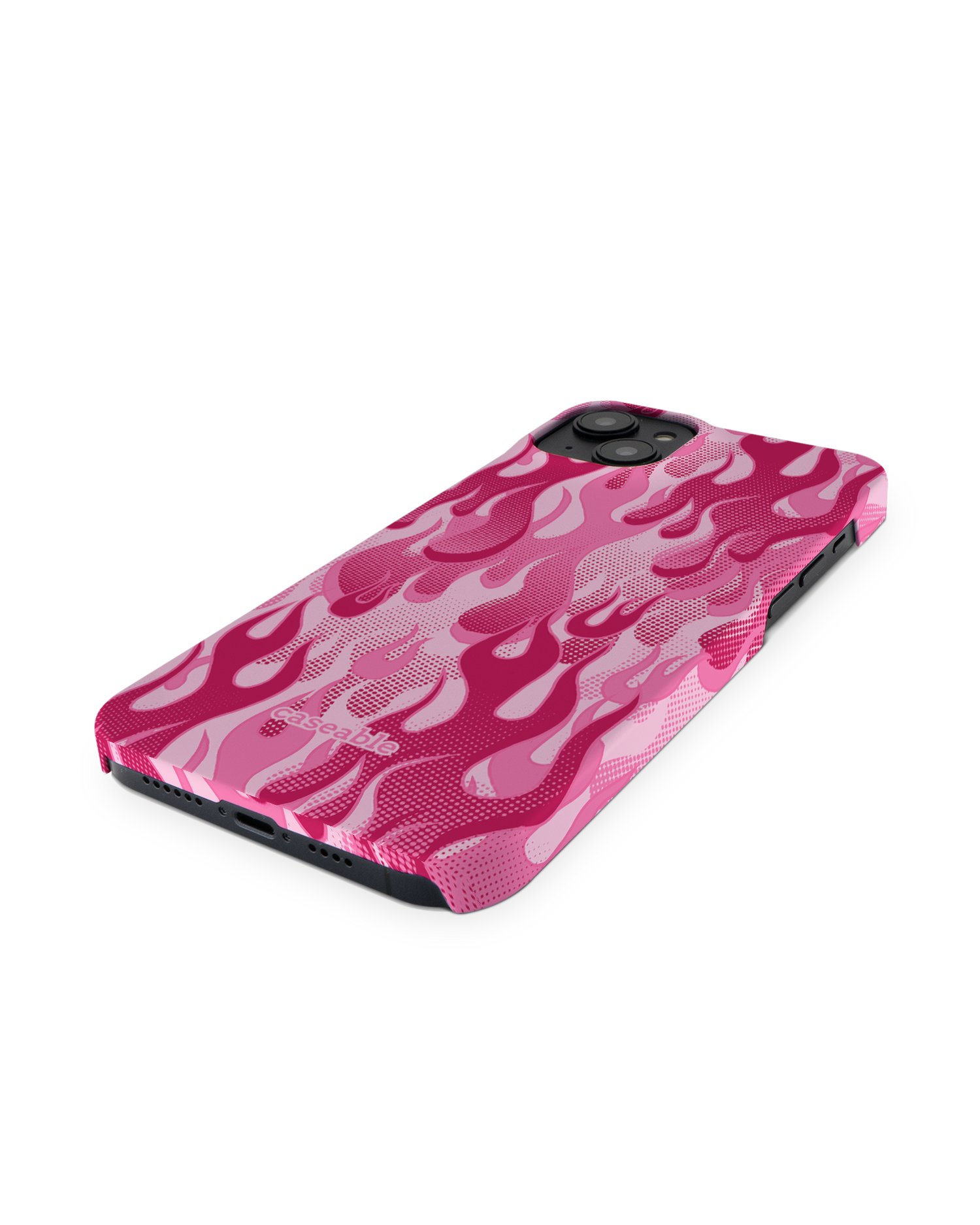 Pink Flames Hard Shell Phone Case for Apple iPhone 14 Plus: Perspective view