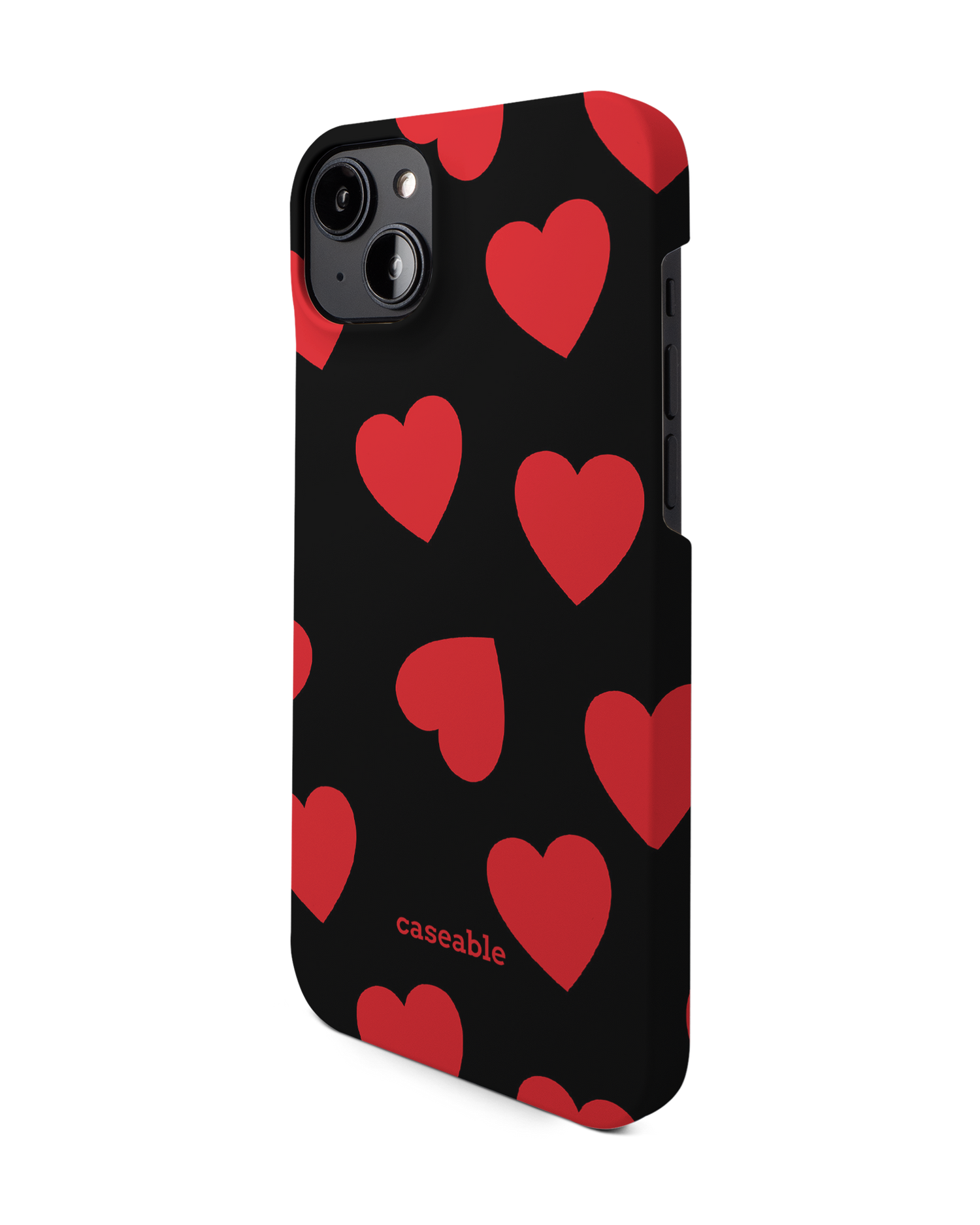 Repeating Hearts Hard Shell Phone Case for Apple iPhone 14 Plus: View from the right side