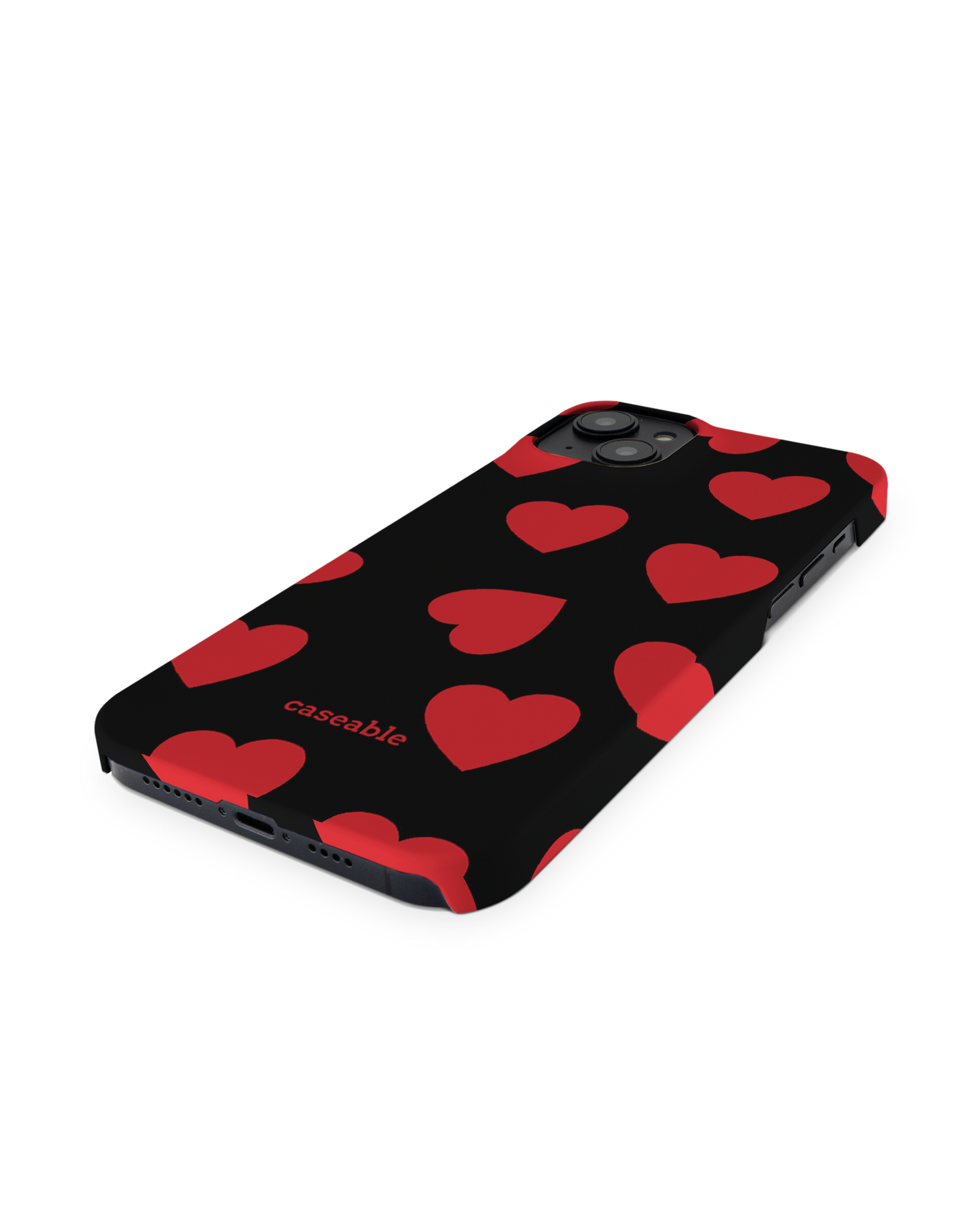 Repeating Hearts Hard Shell Phone Case for Apple iPhone 14 Plus: Perspective view