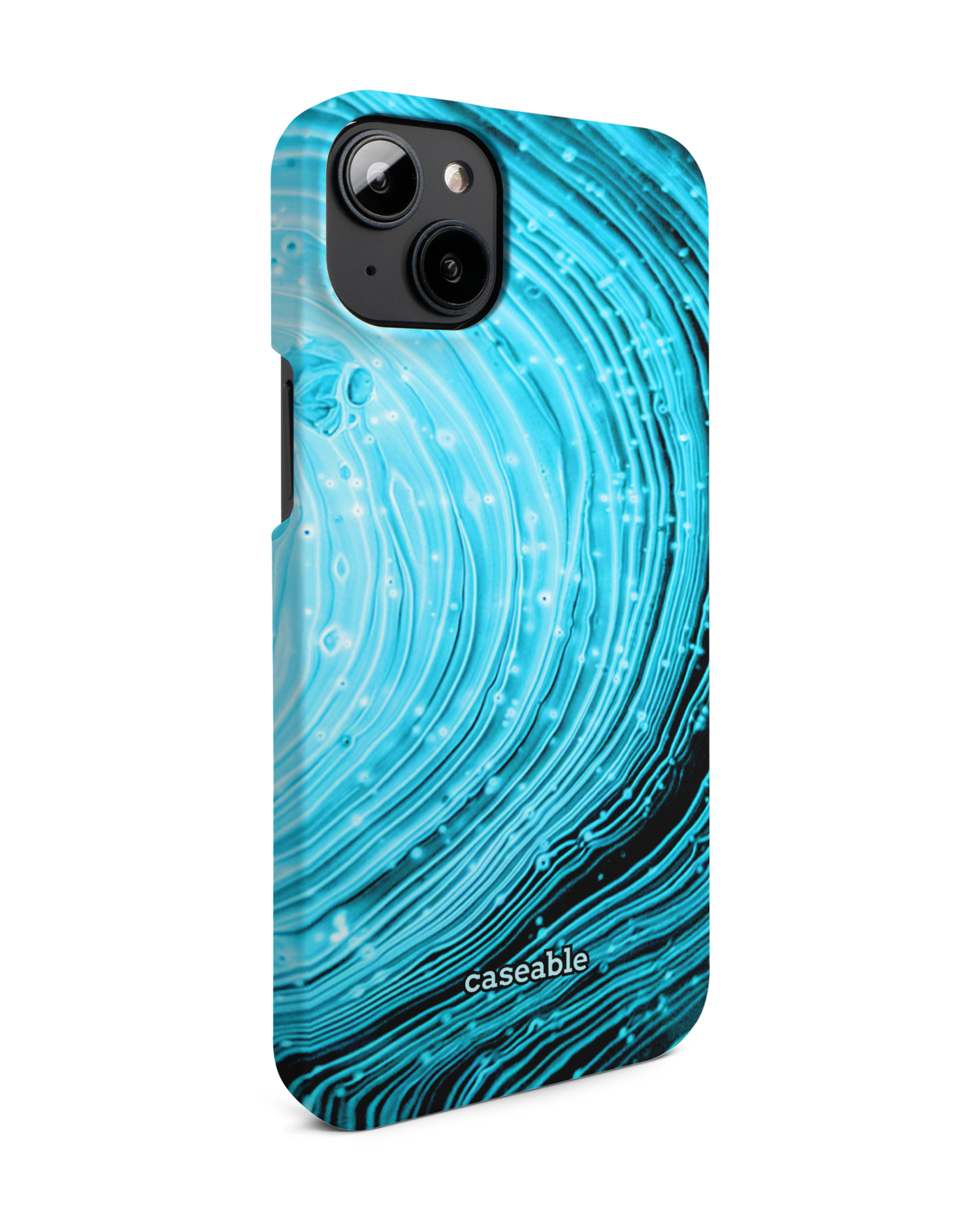 Turquoise Ripples Hard Shell Phone Case for Apple iPhone 14 Plus: View from the left side