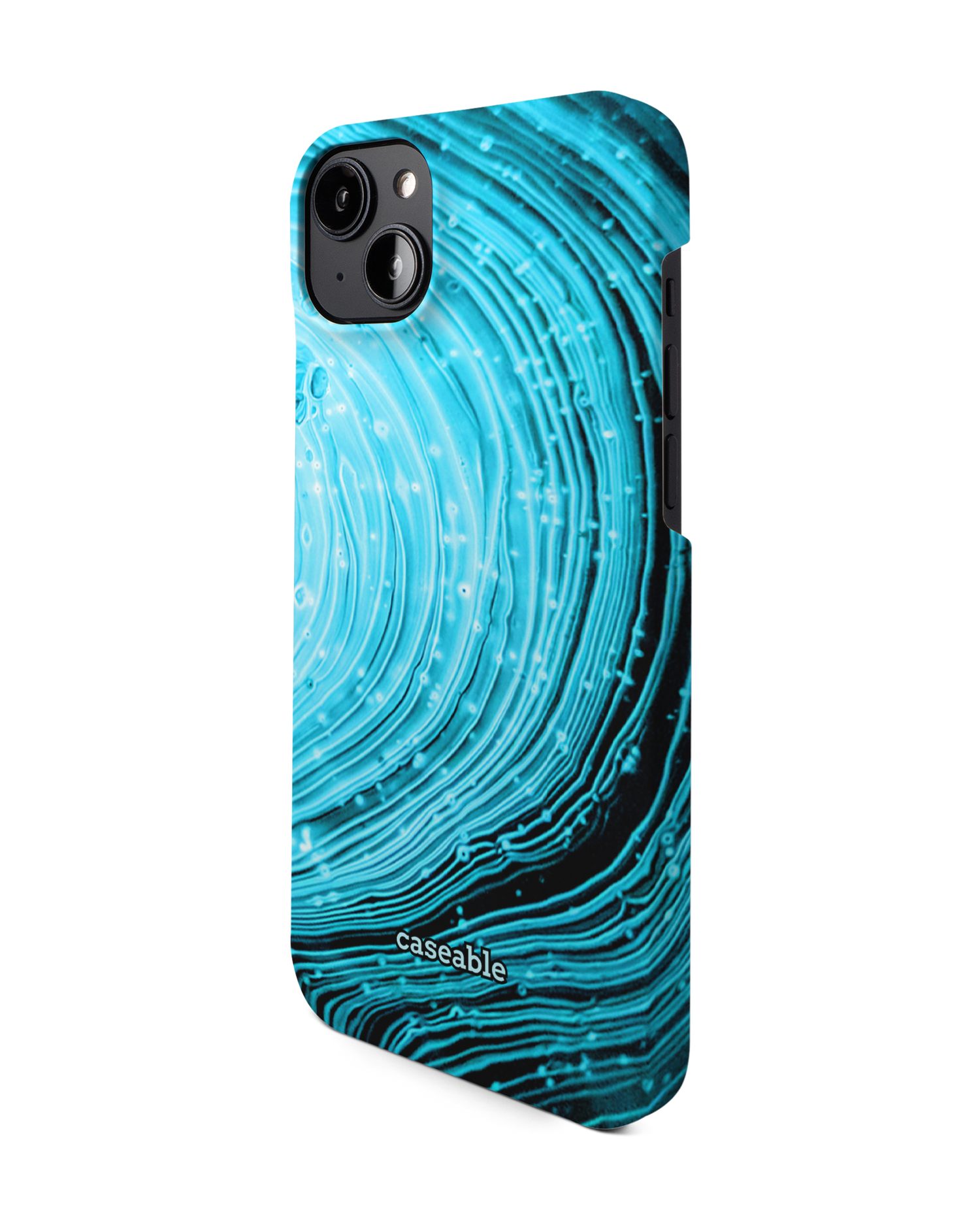 Turquoise Ripples Hard Shell Phone Case for Apple iPhone 14 Plus: View from the right side