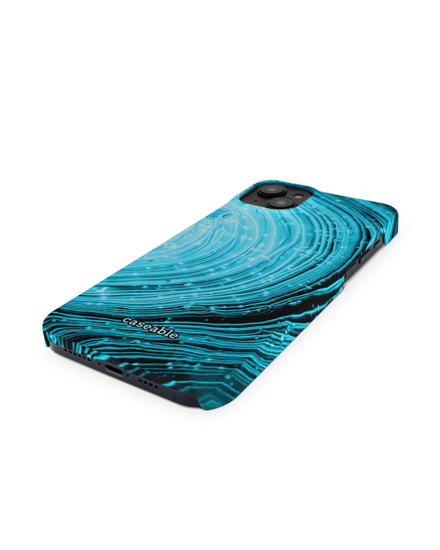 Turquoise Ripples Hard Shell Phone Case for Apple iPhone 14 Plus: Perspective view