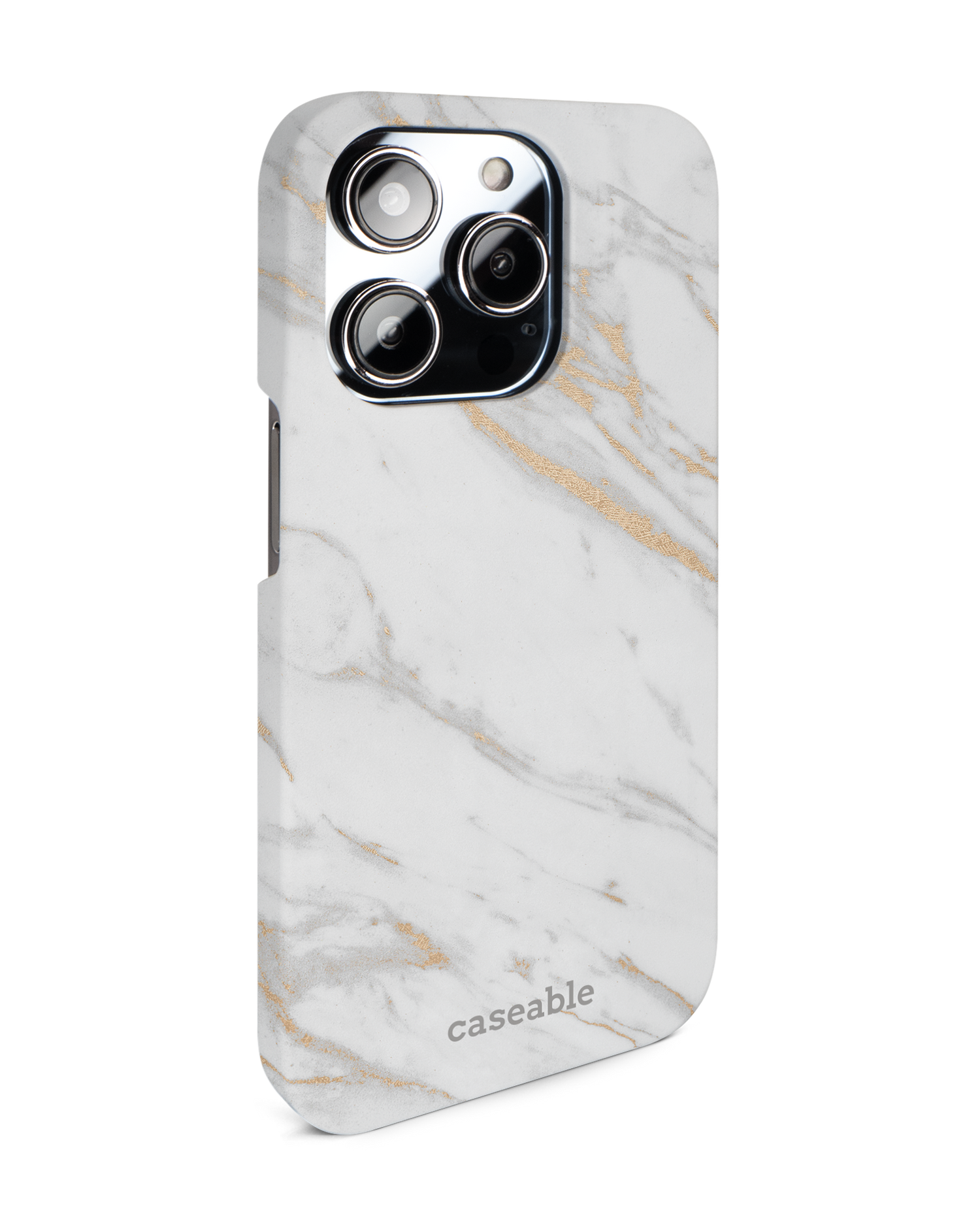 Gold Marble Elegance Hard Shell Phone Case for Apple iPhone 14 Pro: View from the left side